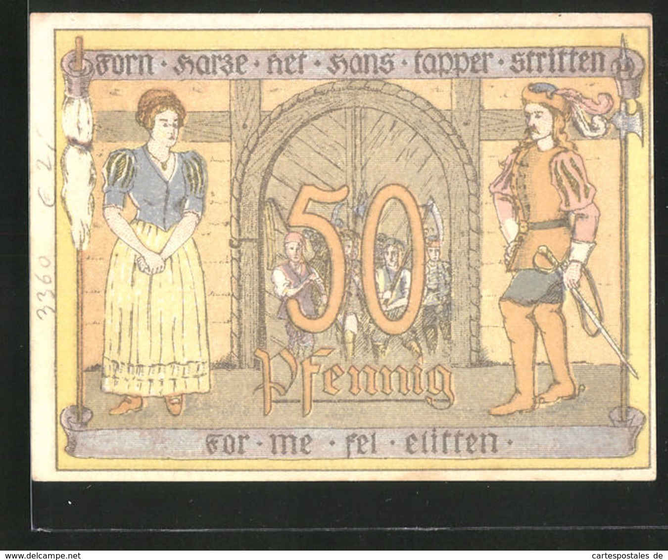 Billet De Nécessité Osterode Am Harz 1922, 50 Pfennig, Rose, Ritter Avec Bäuerin Et Stadttor - Lokale Ausgaben