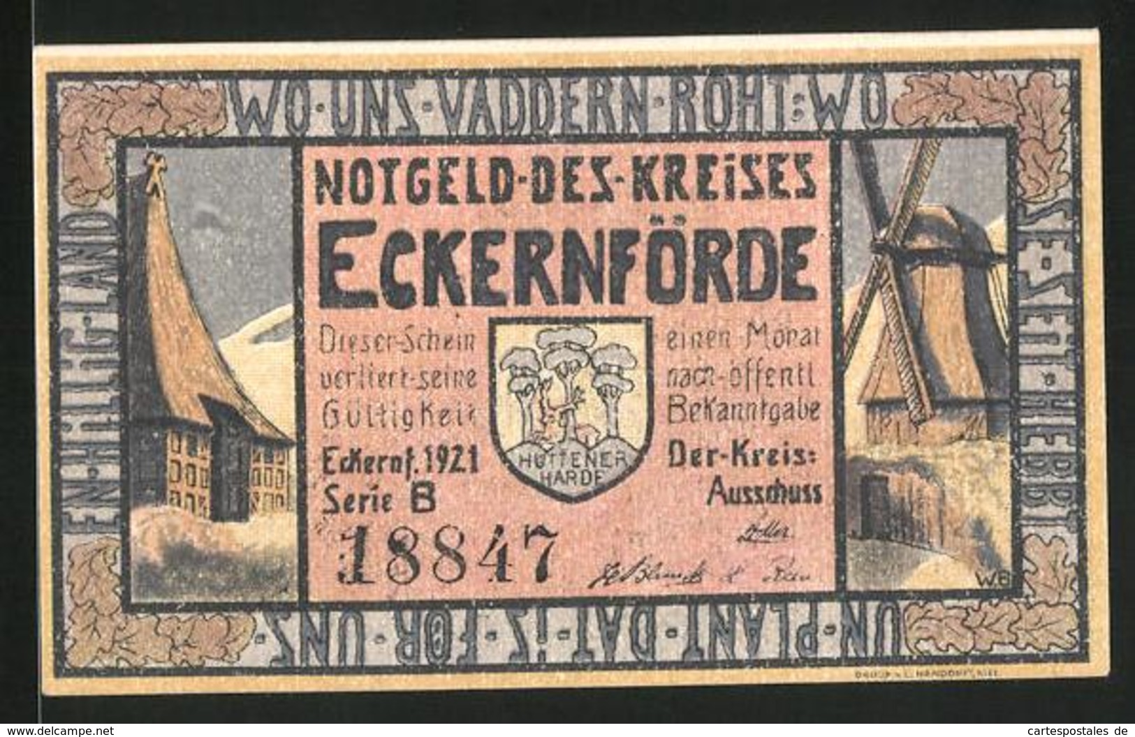 Notgeld Eckernförde 1921, 50 Pfennig, Stadtwappen Und Windmühle, Hünengrab - [11] Emissioni Locali