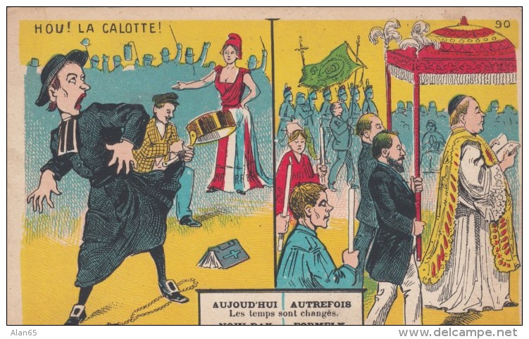 Artist Images Showing How Attitudes Toward Church And Clergy Have Changed In France, C1900s Vintage Postcard - Other & Unclassified