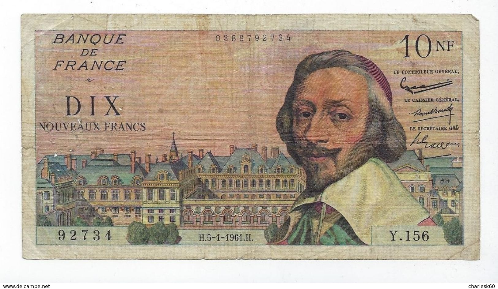 France - Billet - 10 NF - Richelieu - 1961 - Y.156 - Nouveau Franc - 10 - 10 NF 1959-1963 ''Richelieu''