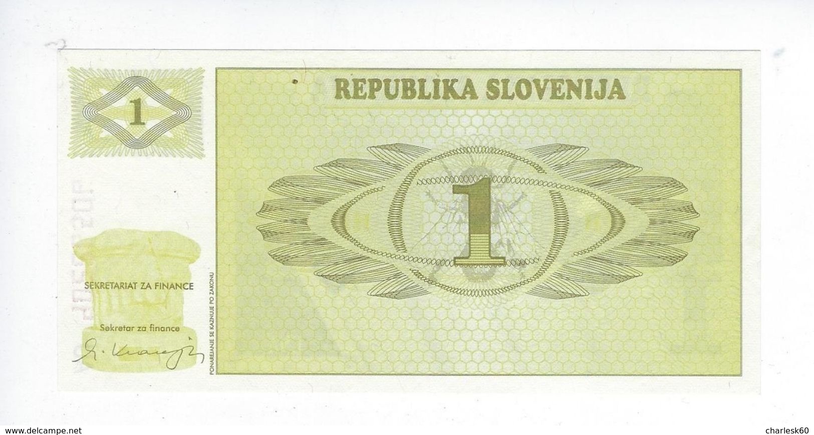 Billet Republika Slovenija 1 Tolar 1990 - Slovenië