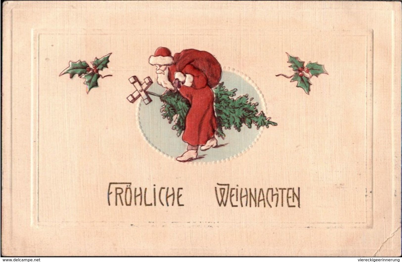 ! Alte Ansichtskarte, Fröhliche Weihnachten, Weihnachtsmann, Weihnachtsbaum, 1910, Christmas - Santa Claus