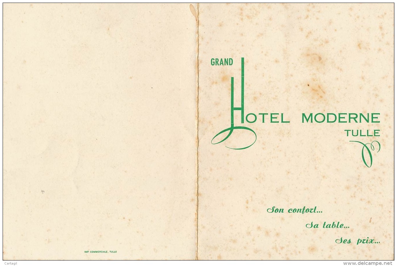 AC-B3361- Menu  Grand Hotel Moderne De Tulle Du 11 Mai 1955  (Précisions , état... Voir Scans) - Menus