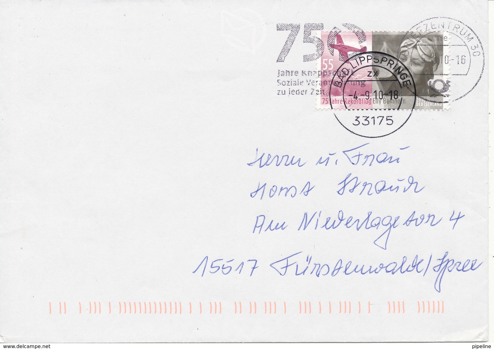 Germany Cover Bad Lippspring 4-9-2010 Single Franked - Covers & Documents