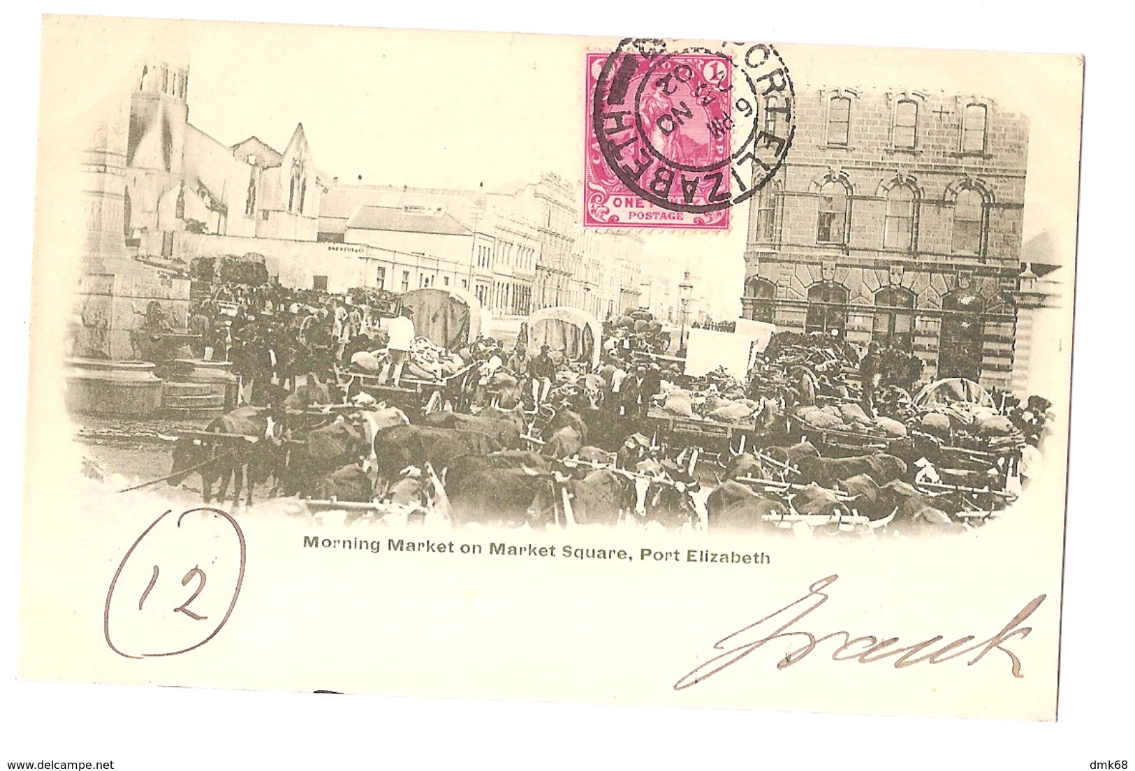 SOUTH AFRICA - PORT ELIZABETH - MORNING MARKET ON MARKET SQUARE - STAMP - MAILED TO ITALY 1902 ( 2777) - South Africa