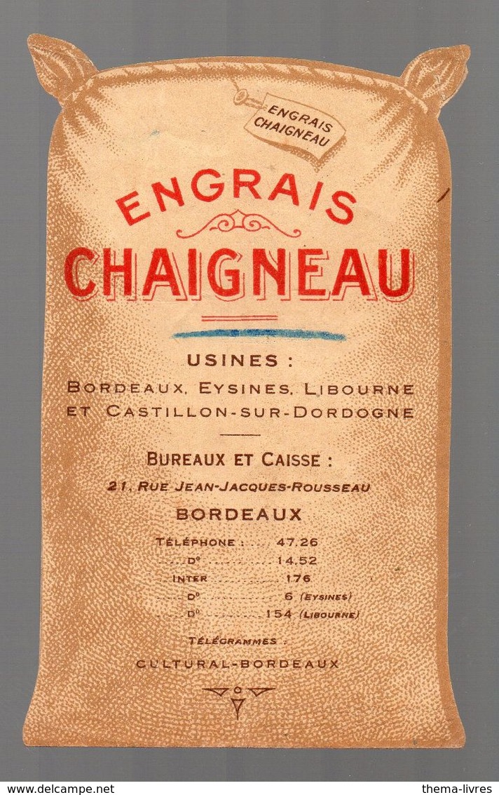 Bordeaux (33 Gironde) Belle Publicité EN DECOUPE En Forme De Sac ENGRAIS CHAIGNEAU (PPP14234) - Advertising