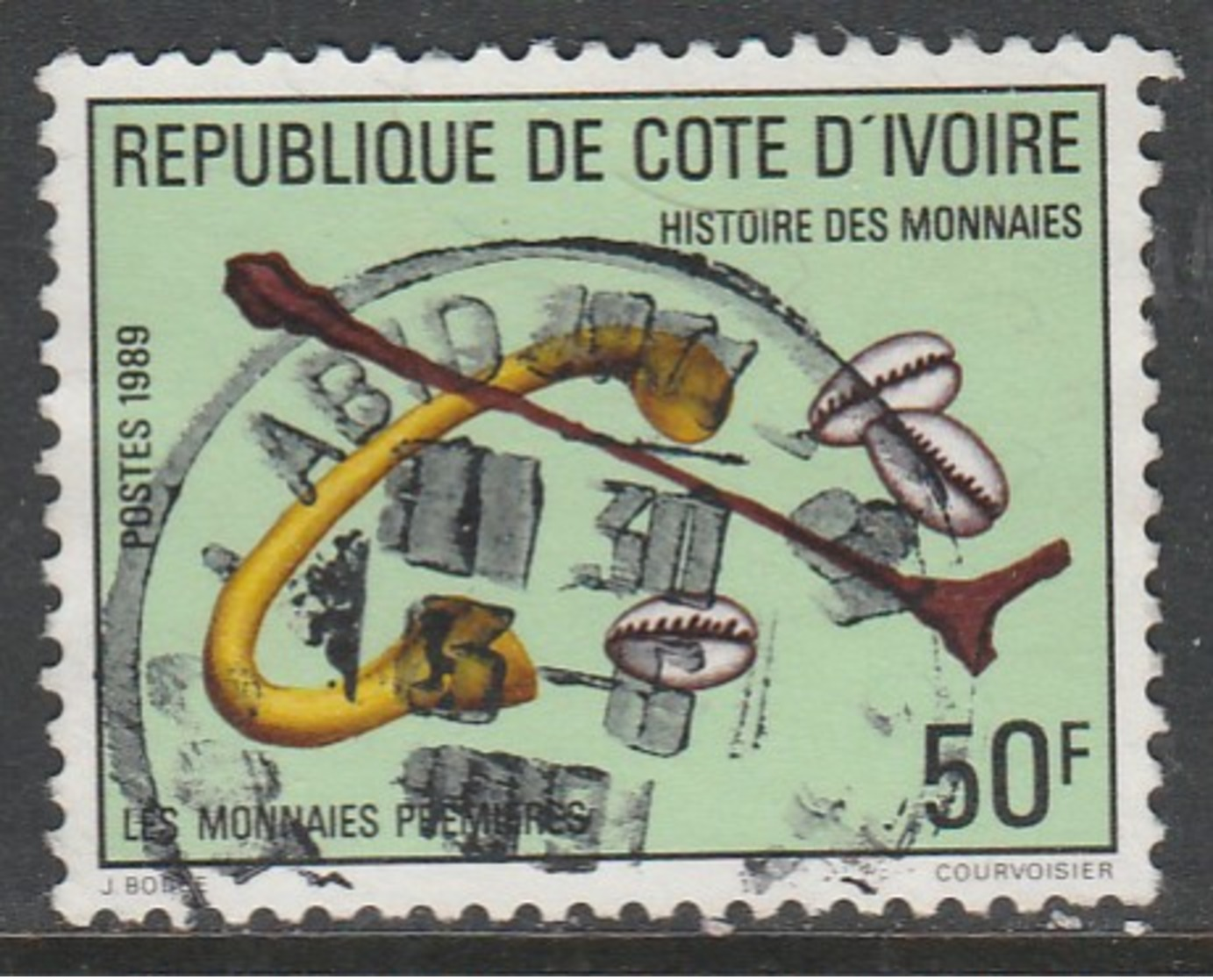 Ivory Coast 1989 History Of Money 50f Multicoloured SW 1030 O Used - Ivory Coast (1960-...)