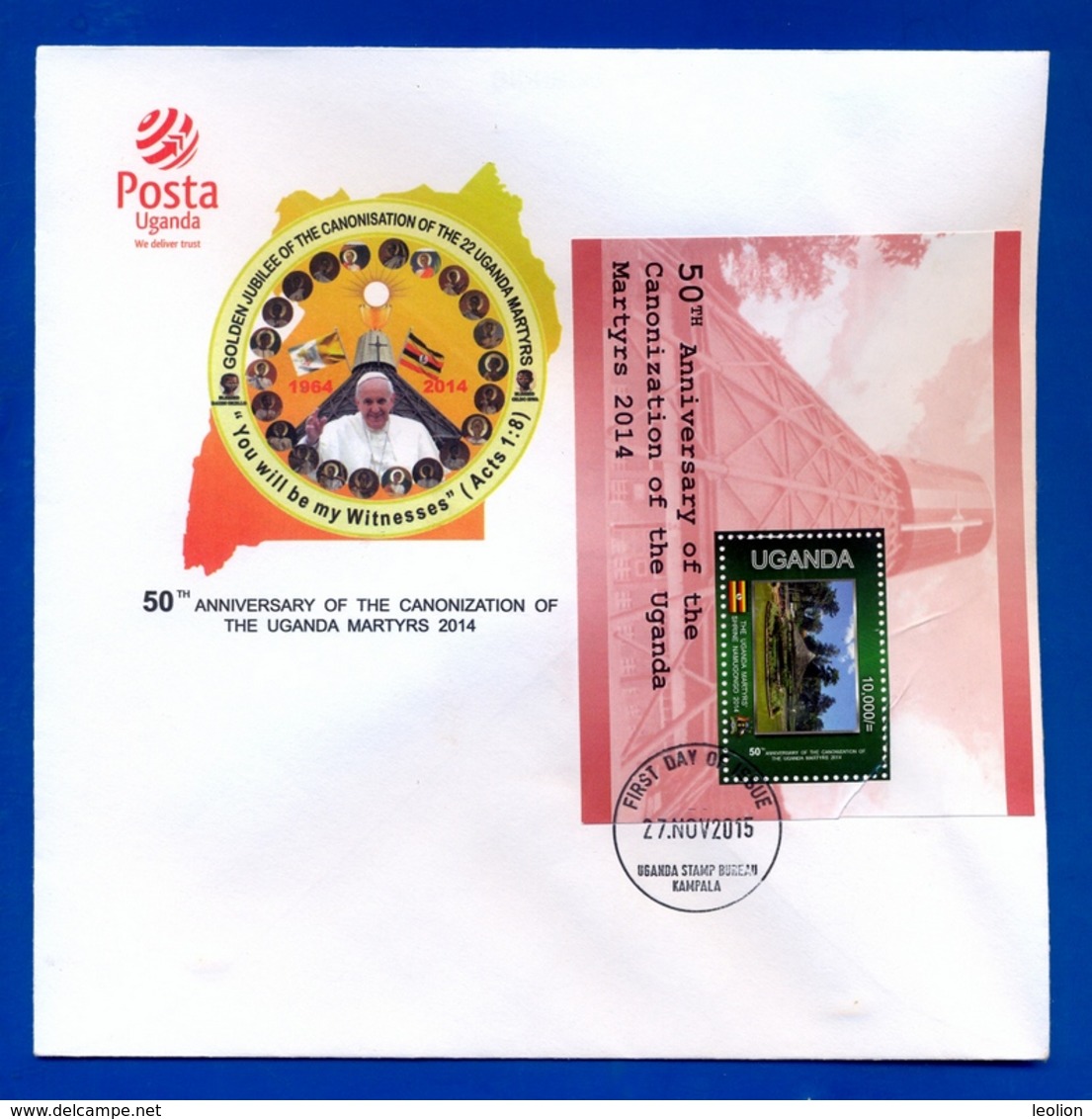 UGANDA FDC 2015 3 First Day Covers With 8 Stamps & 2 Souvenir Sheets Ugandan Martyrs #129 - Uganda (1962-...)