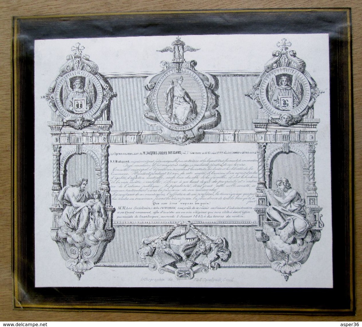 Rouwprent / Doodsbericht "Jacques Joseph Baligand, Lokeren 1777, Gent 1842 - Sammlungen