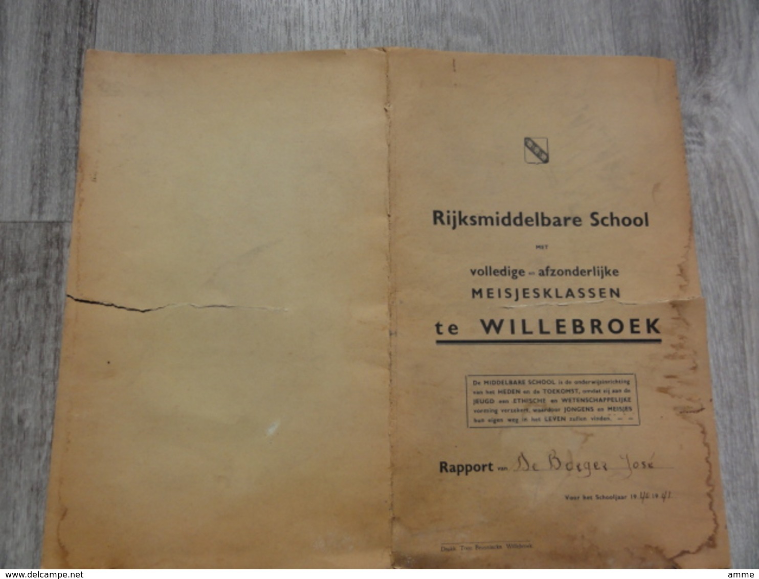 Willebroek  *  (2 Documenten) Rapport Rijksmiddelbare School Meisjes Schooljaar 1940-'41 + Lijst Leerlingen - Willebroek