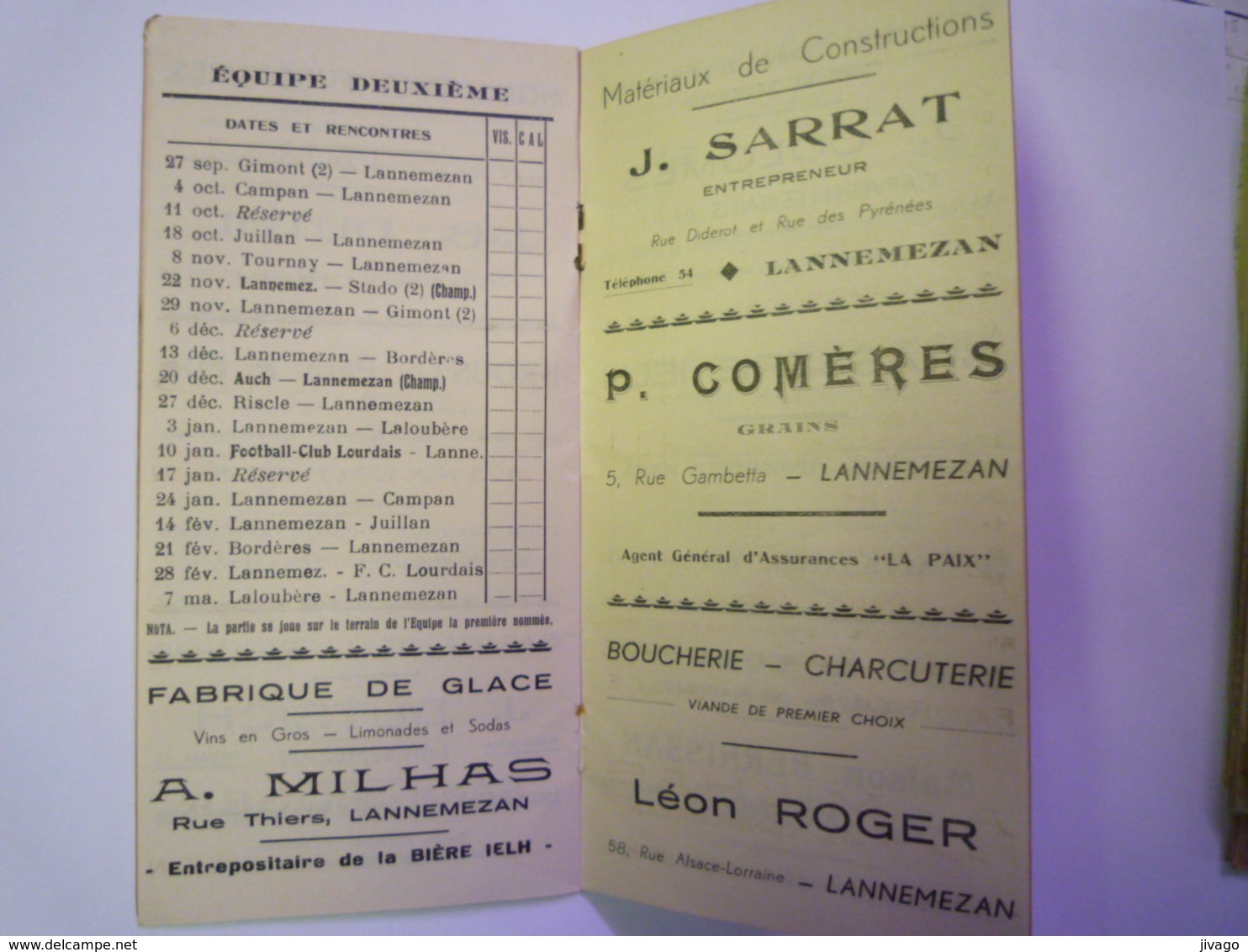 F.F.R.  Comité ARMAGNAC-BIGORRE  Cercle Amical Lannemezanais  CALENDRIER  Saison 1936 - 1937    - Rugby