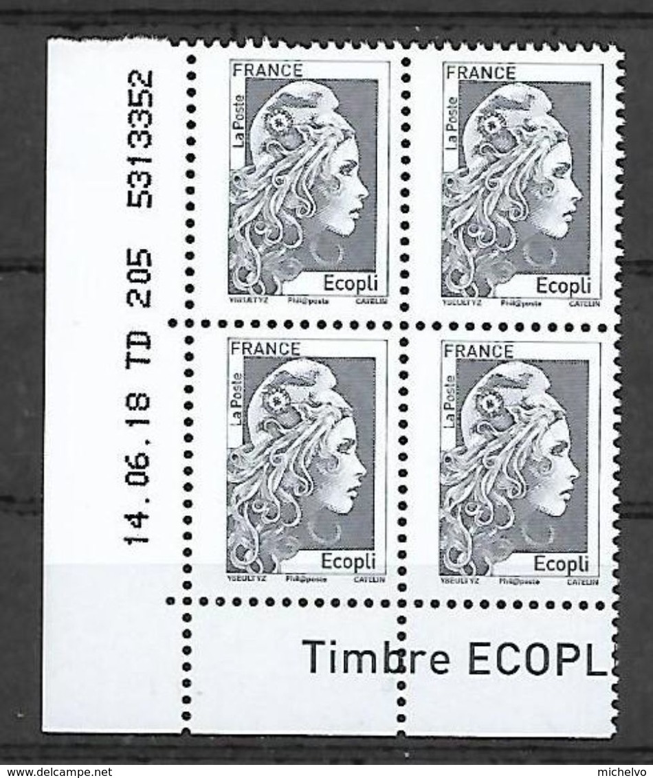 France 2018 -  Yv N° 5251 ** - Marianne L'engagée - "Gris Ecopli"  (coin Daté) - Nuevos