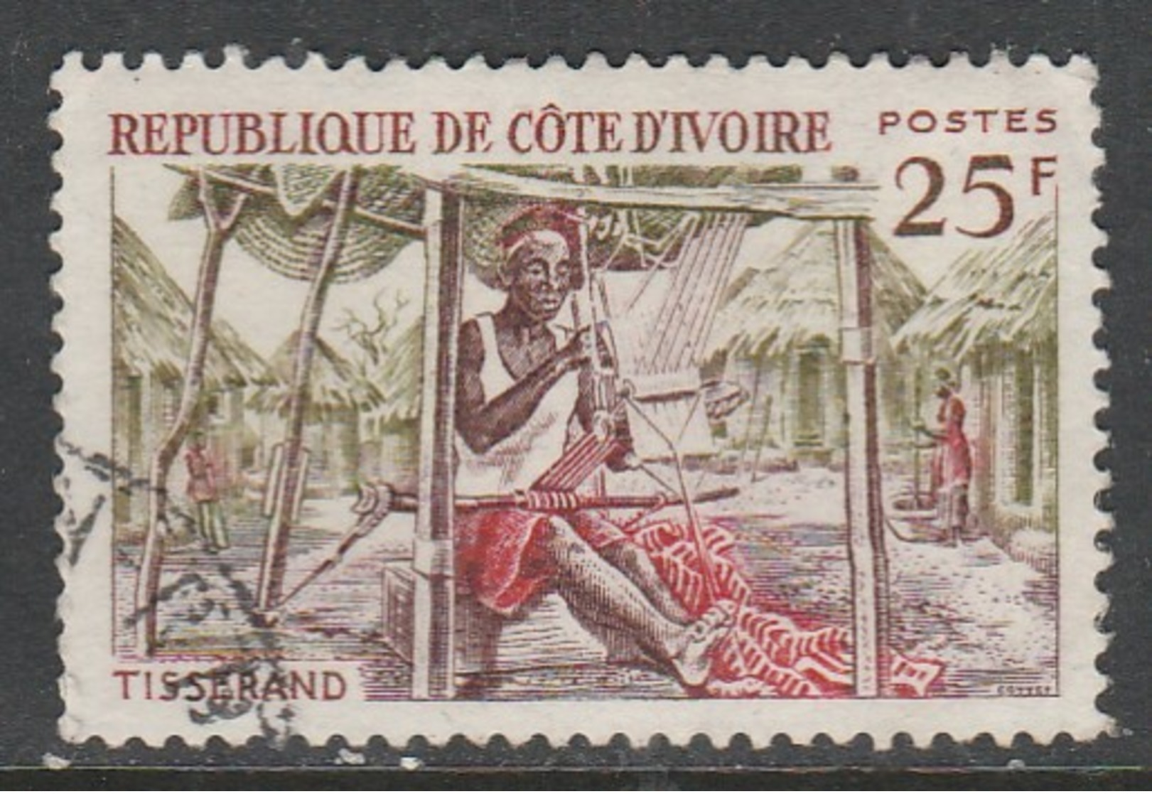 Ivory Coast 1965 Native Handicrafts 25f Multicoloured SW 286 O Used - Ivory Coast (1960-...)