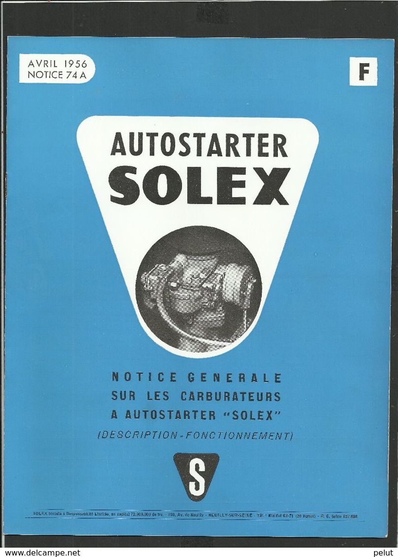 SOLEX Notice Autostarter 1956 - Supplies And Equipment