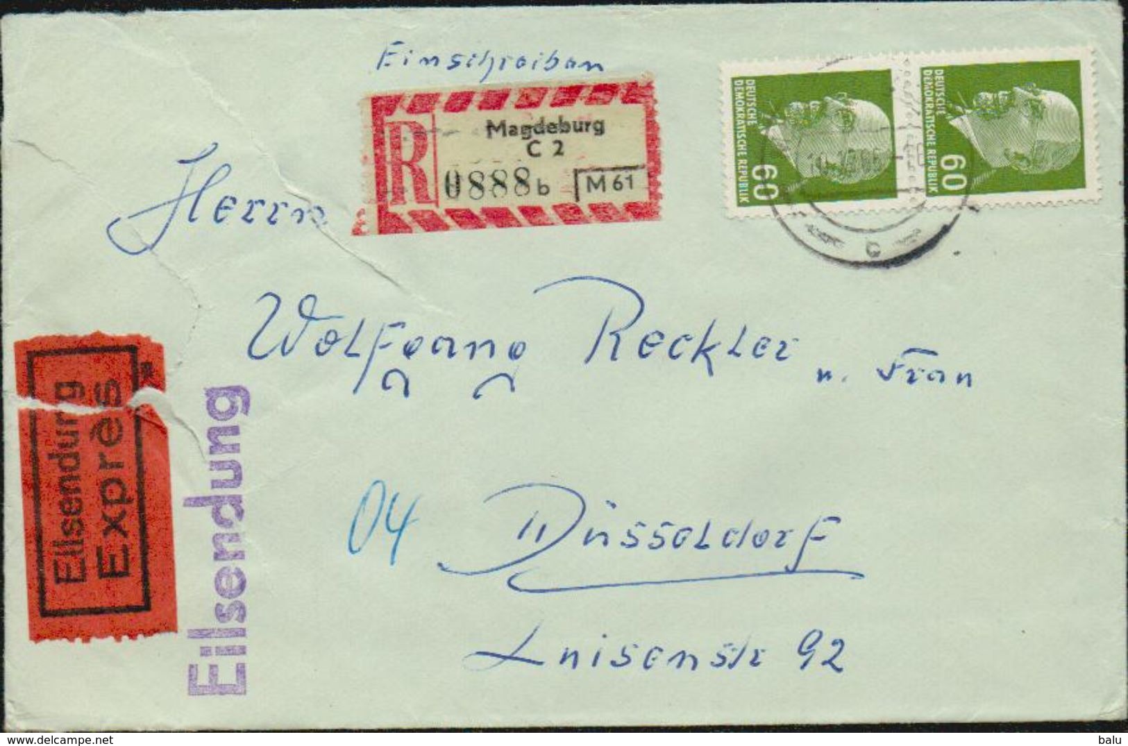 DDR 1964 1965 Michel Nr. 1080 X2 Eilsendung / Exprès Einschreiben Von Magdeburg Nach Düsseldorf, 2 Scans - Briefe U. Dokumente