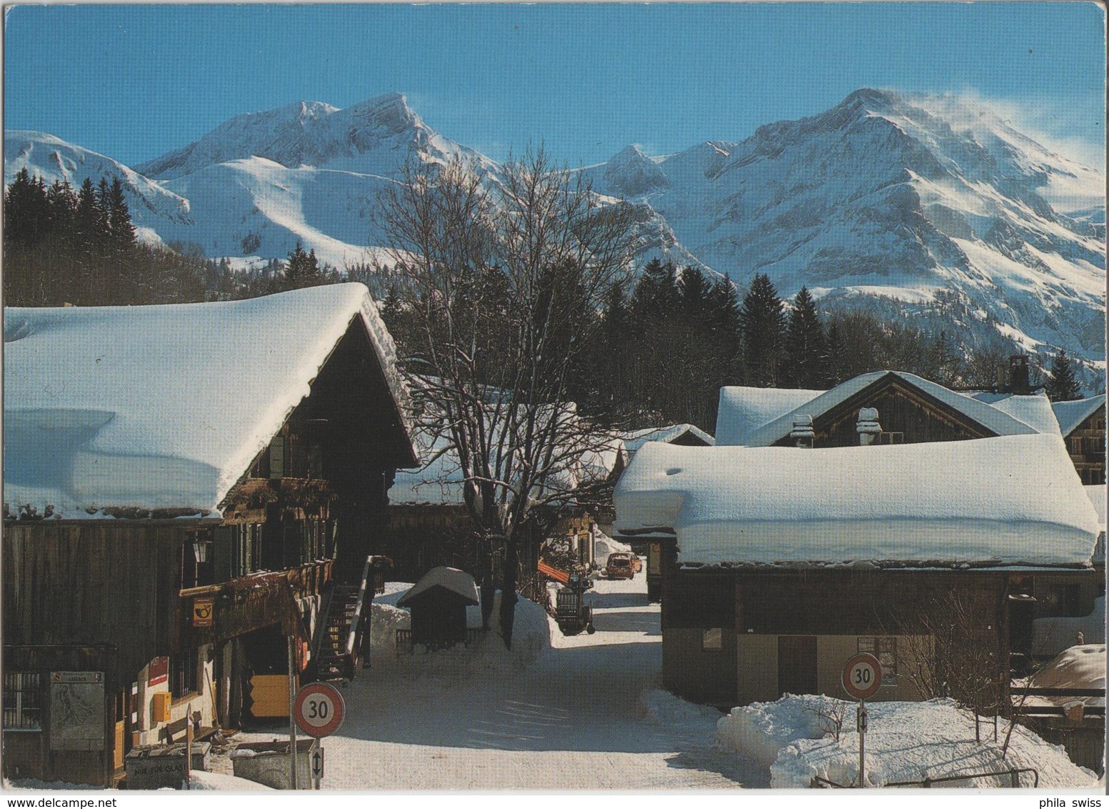 Lauenen - Dorfstrasse, Niesenhorn, Wildhorn Im Winter En Hiver - Photo: Gyger - Lauenen