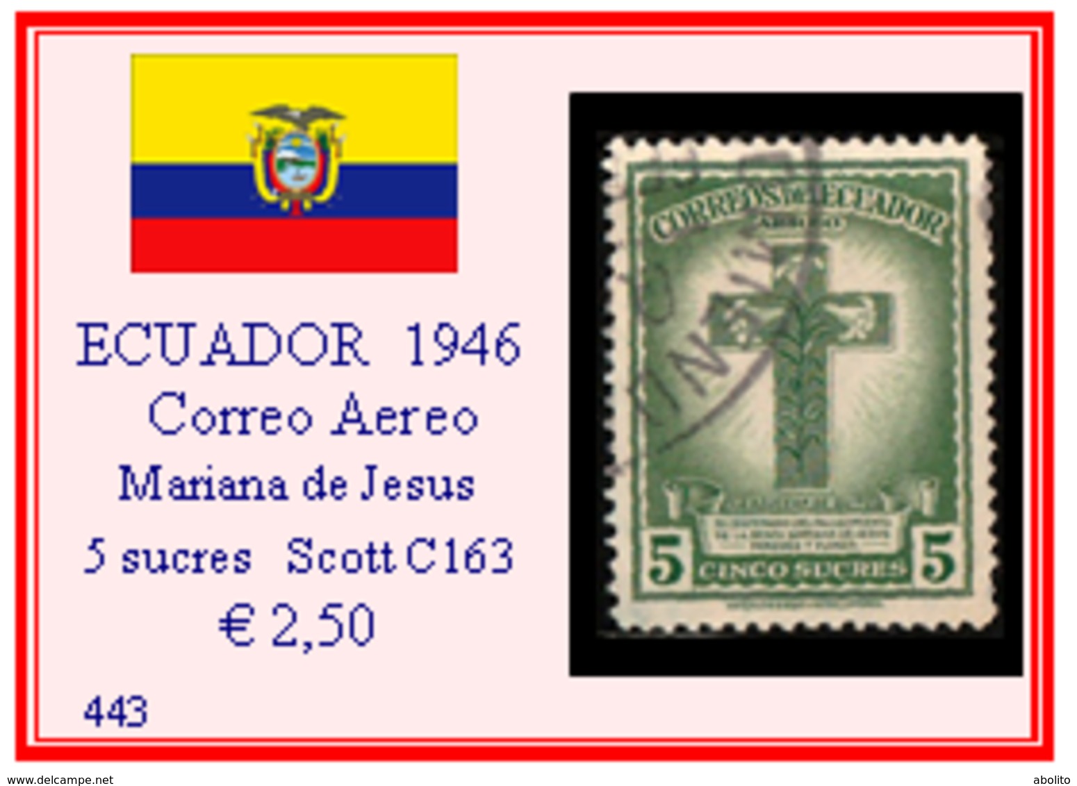 ECUADOR  1946 - CORREO  AEREO - MARIANA De JESUS - Ecuador