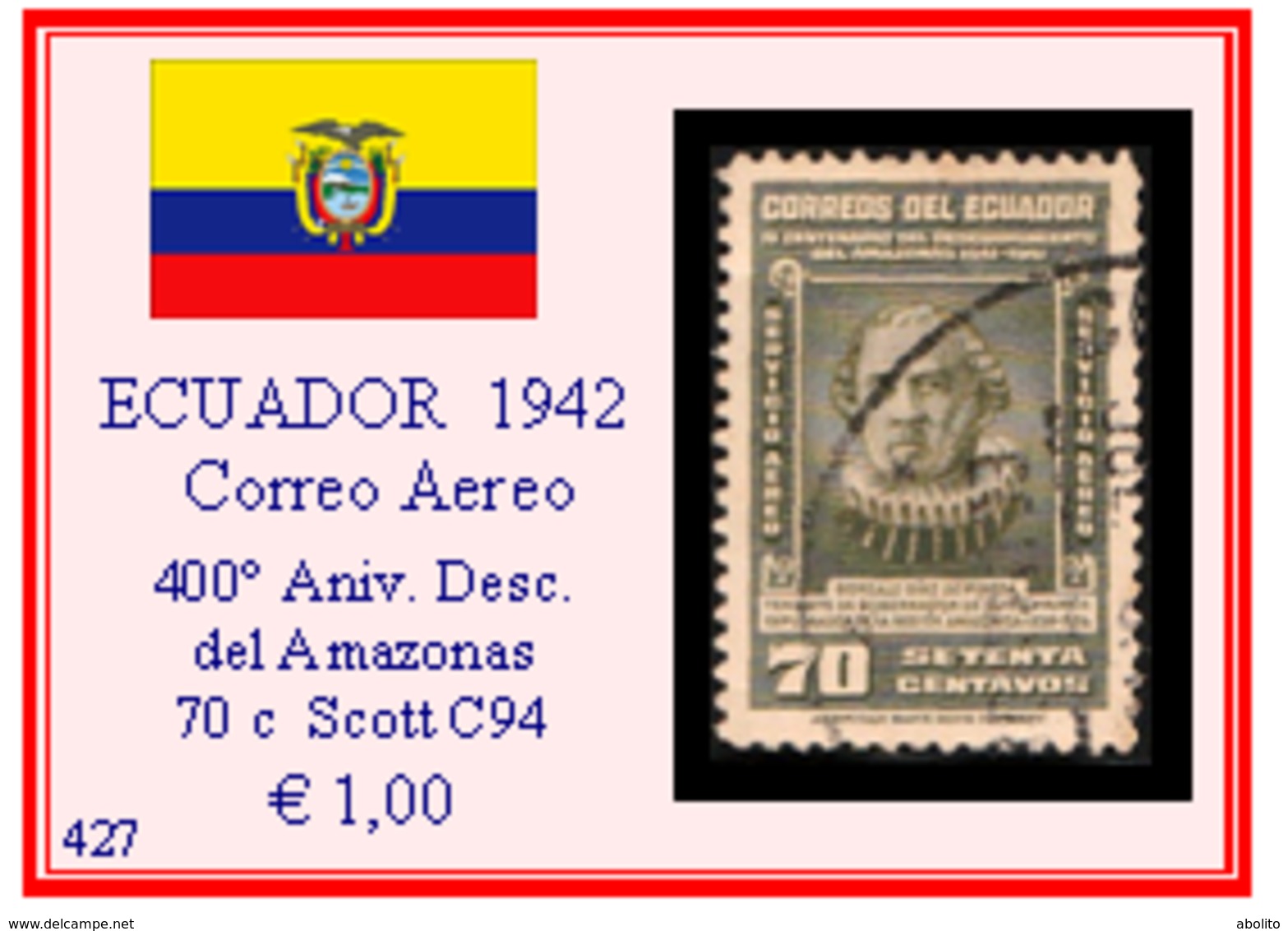 ECUADOR  1942 - CORREO AEREO - 400 Aniversario Del DESCUBRIMIENTO Del AMAZONAS - Ecuador