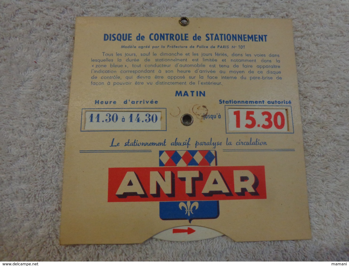 1 Disque De Stationnement  ANTAR - Werbung