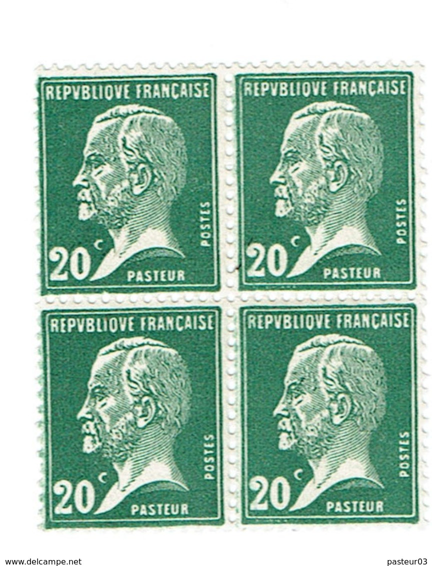 172 Pasteur 20 C. Vert Bloc De 4  Luxe - Neufs