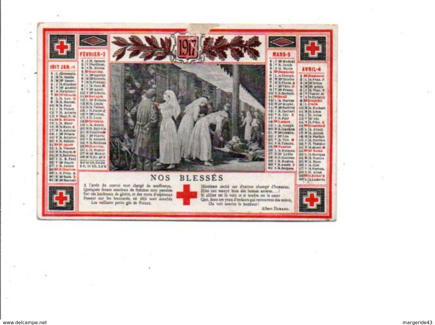 CALENDRIER DE POCHE 1917 SOCIETE DE SECOURS AUX BLESSES MILITAIRES - Small : 1901-20