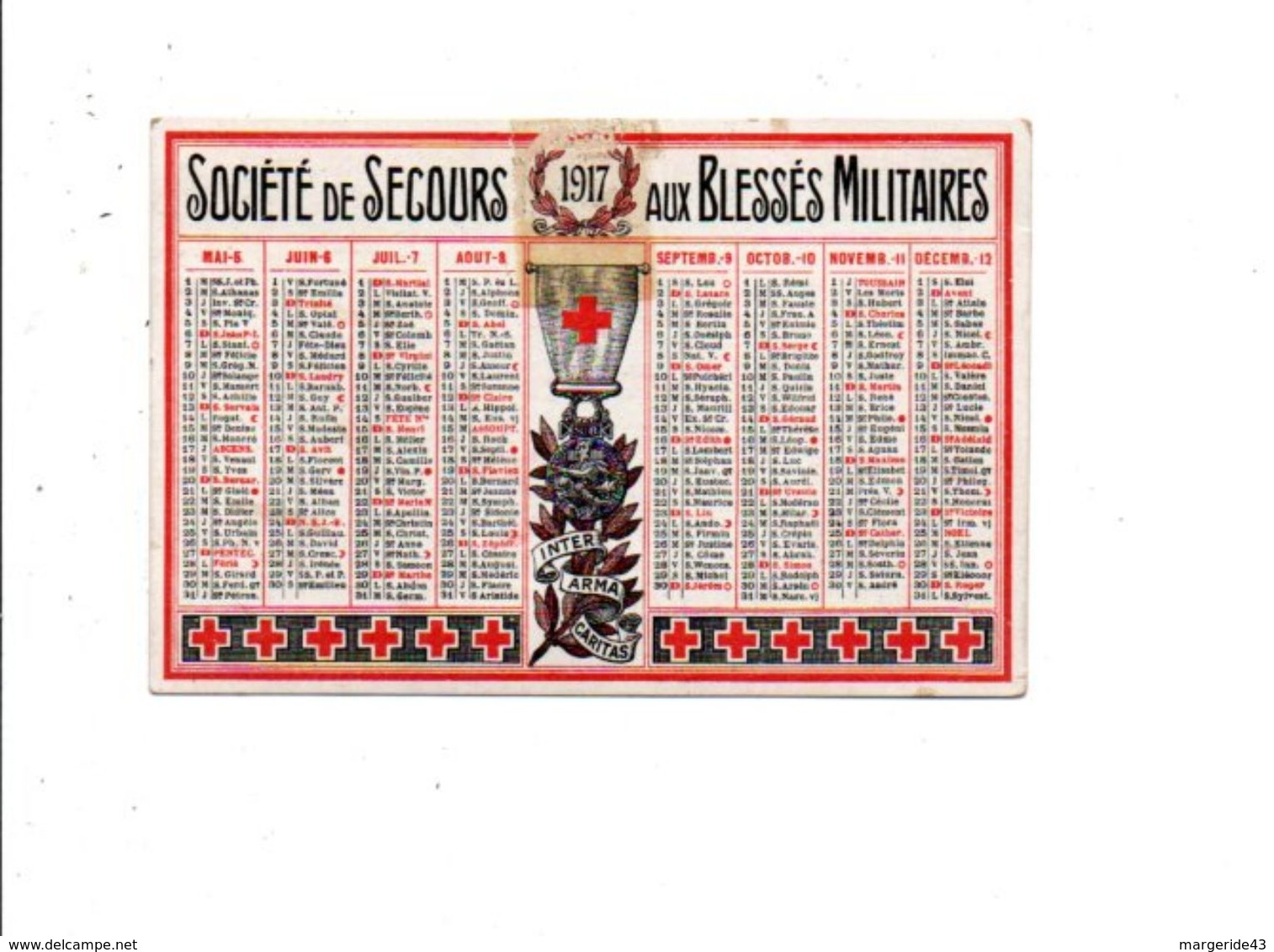 CALENDRIER DE POCHE 1917 SOCIETE DE SECOURS AUX BLESSES MILITAIRES - Petit Format : 1901-20