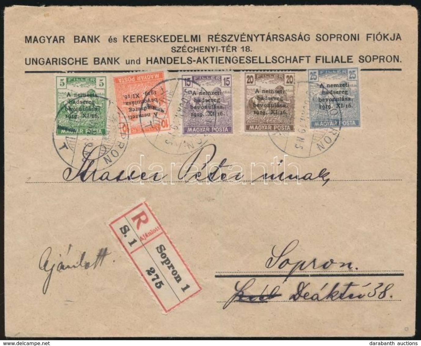 1919 Jan. 19. Tarifahelyes Helyi Ajánlott Levél Nemzeti Hadsereg Sor + Kiegészítés 1,60K Bérmentesítéssel RRR! - Other & Unclassified