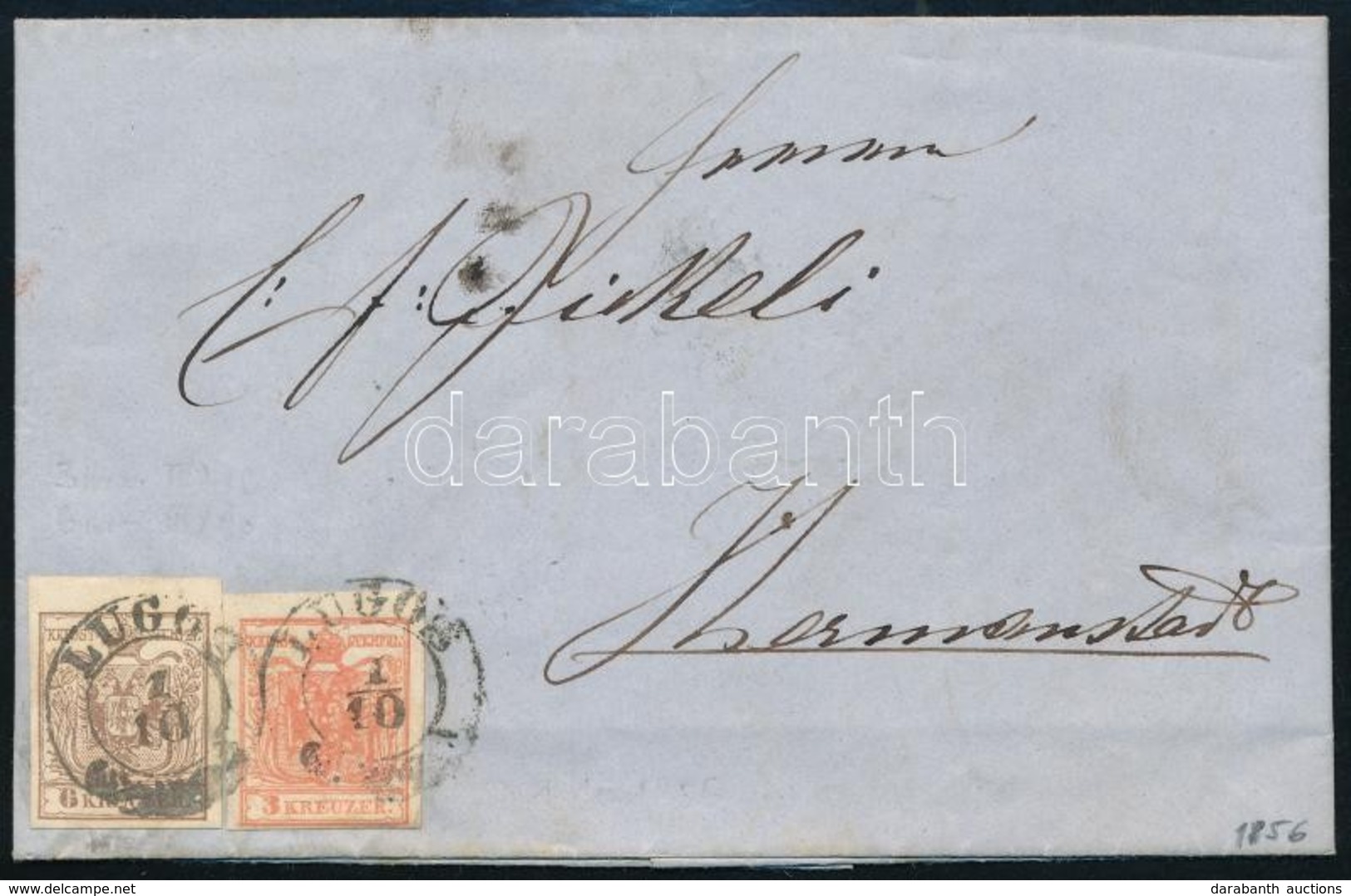 1856 3kr + 6kr Levélen ,,LUGOS' - ,,HERRMANNSTADT' - Other & Unclassified