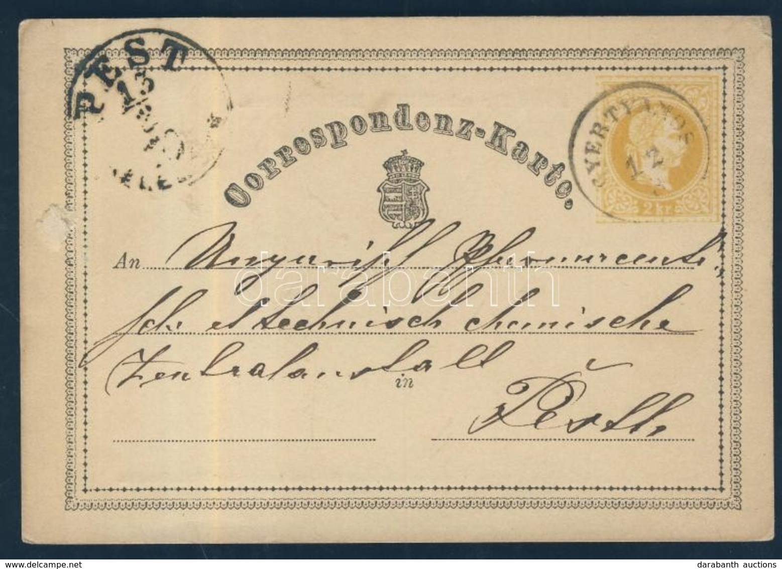 1870 Díjjegyes Levelez?lap / PS-card 'GYERTYAMOS' - 'PEST' - Other & Unclassified