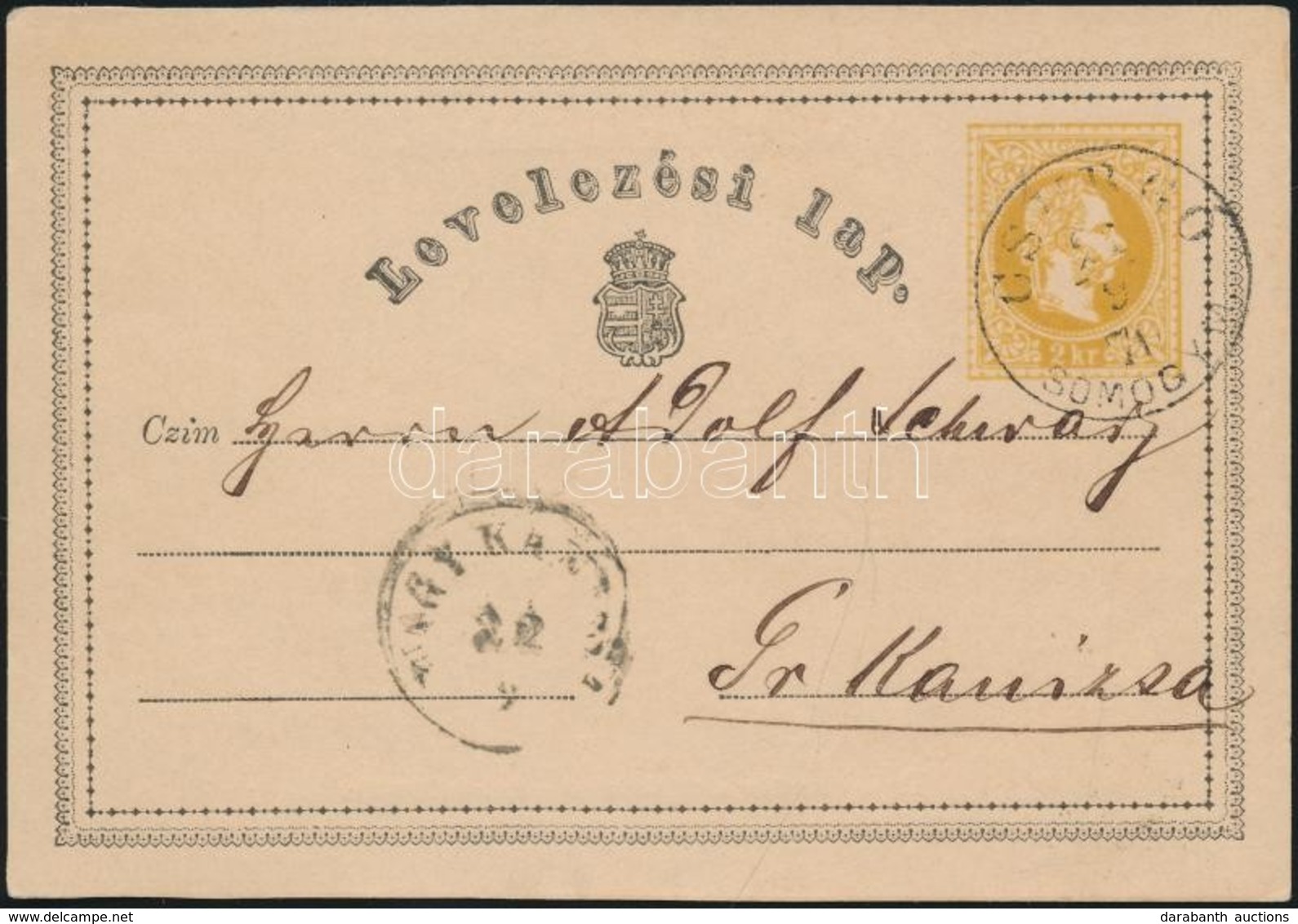 1871 Díjjegyes Levelez?lap / PS-card 'CSURGÓ SOMOGY M.' - 'NAGY KANISA' - Other & Unclassified