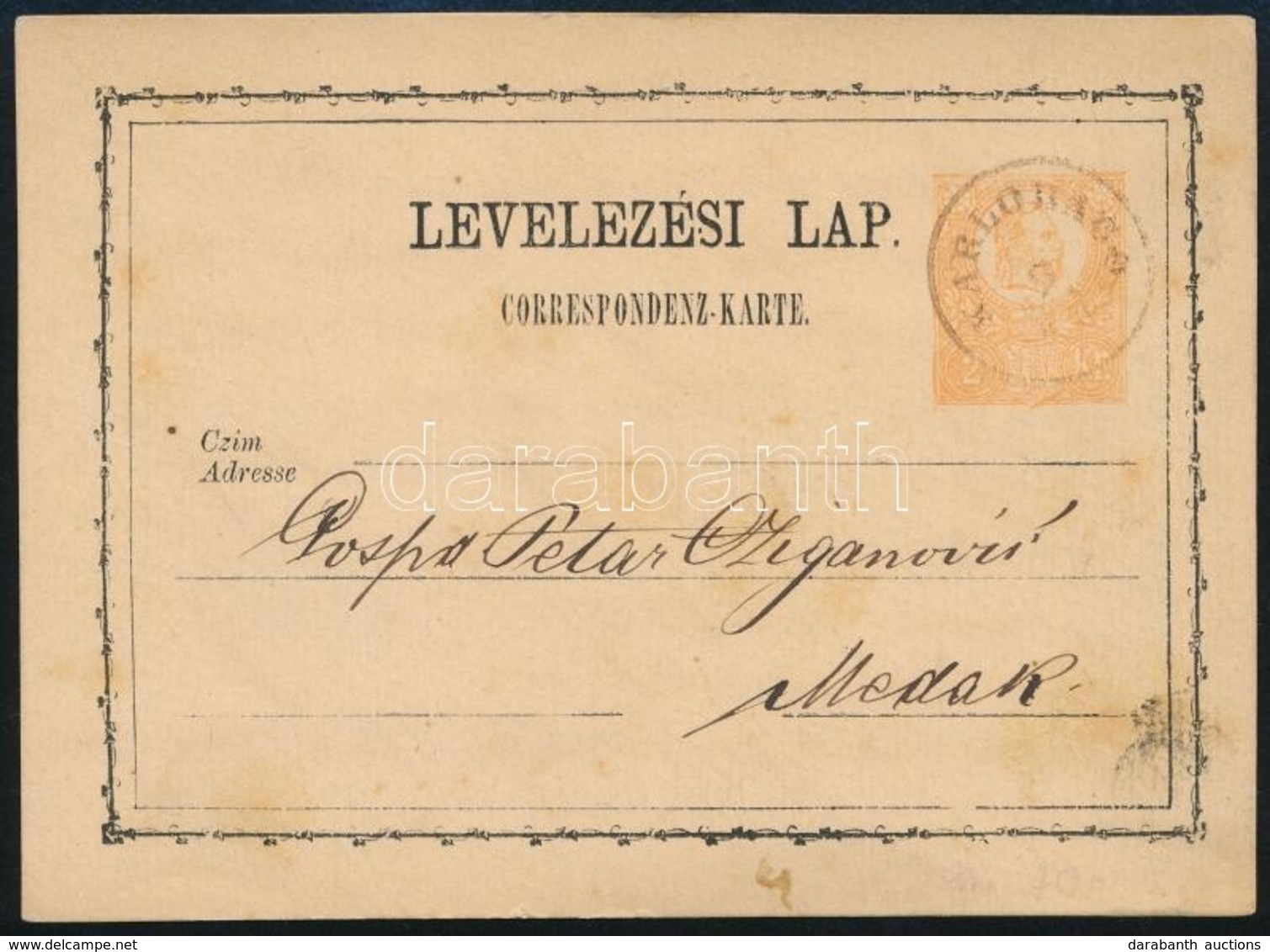 1871 2kr Díjjegyes Levelez?lap / PS-card 'KARLOBAGO' - Other & Unclassified