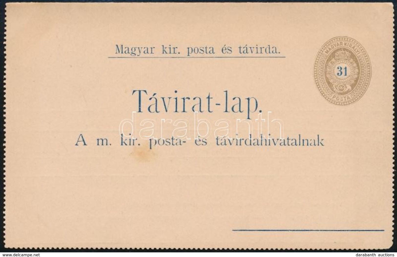 1896 Használatlan 31kr Díjjegyes Távirat-lap - Altri & Non Classificati