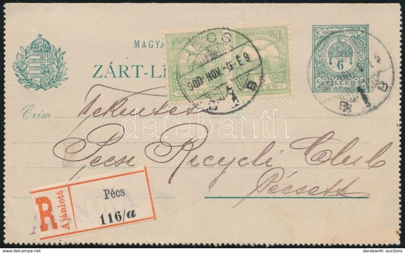 1900 Helyi Ajánlott Zárt Levelez?lap 'PÉCS' - Other & Unclassified