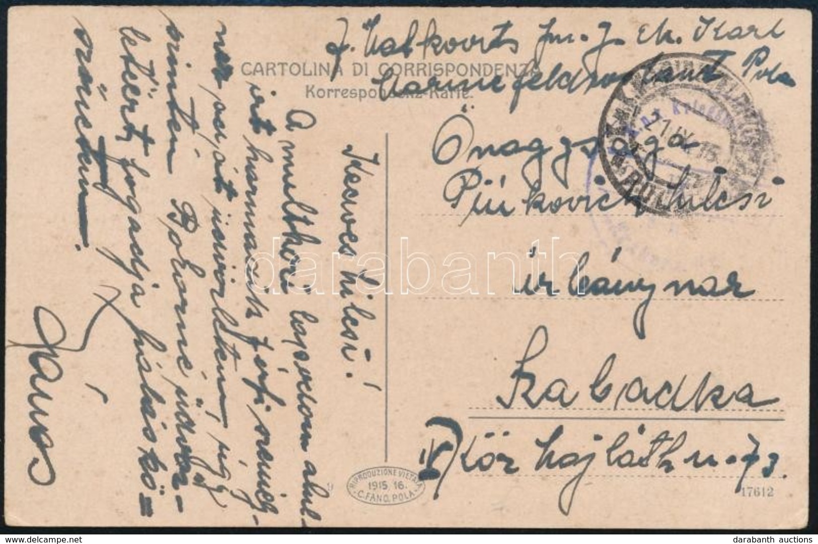 1915 Tábori Posta Képeslap ,,S.M.S. Erzherz Karl' - Autres & Non Classés
