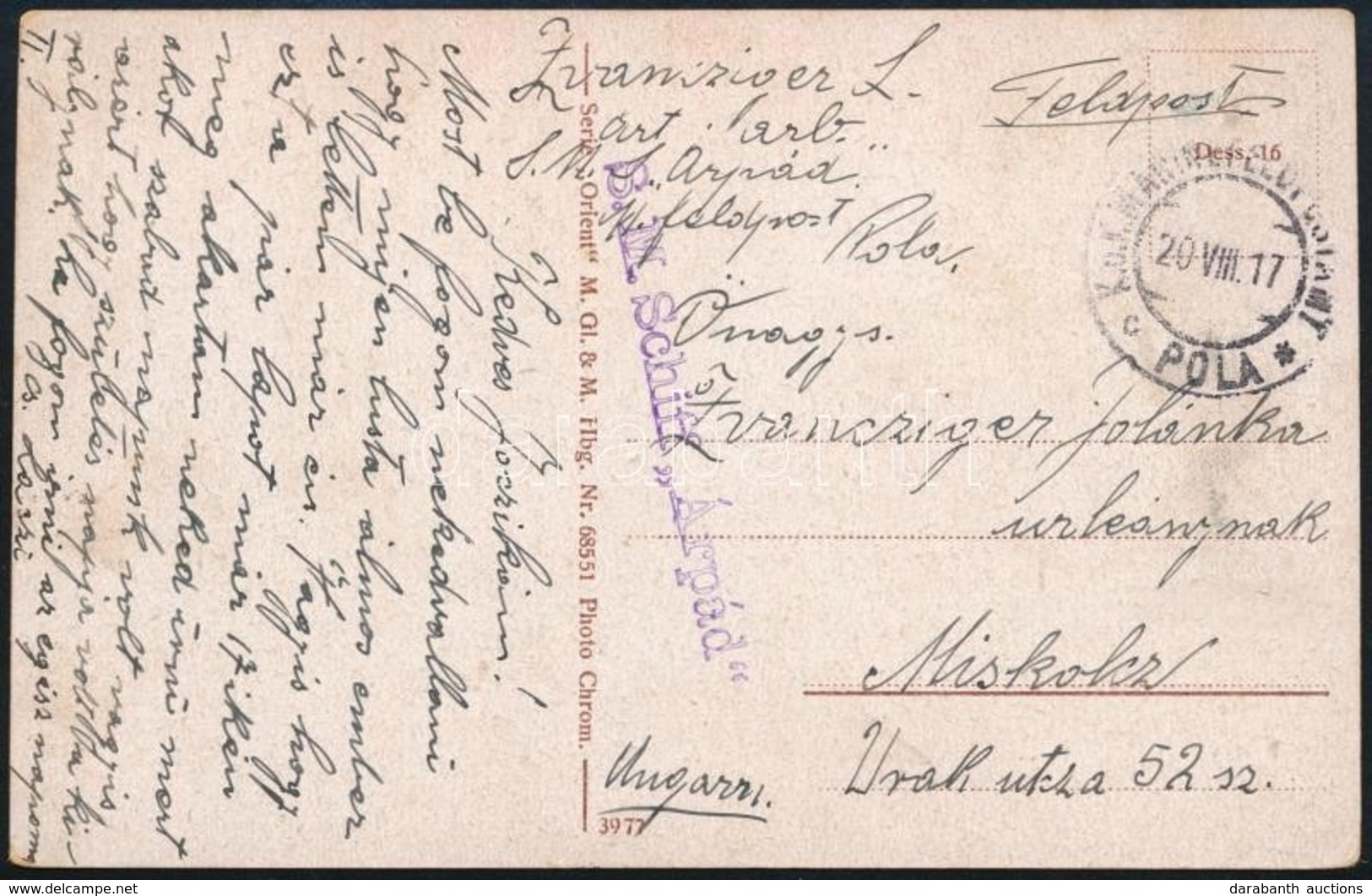 1917 Tábori Posta Képeslap Haditengerészeti Postával 'S.M. Schiff Árpád' - Autres & Non Classés