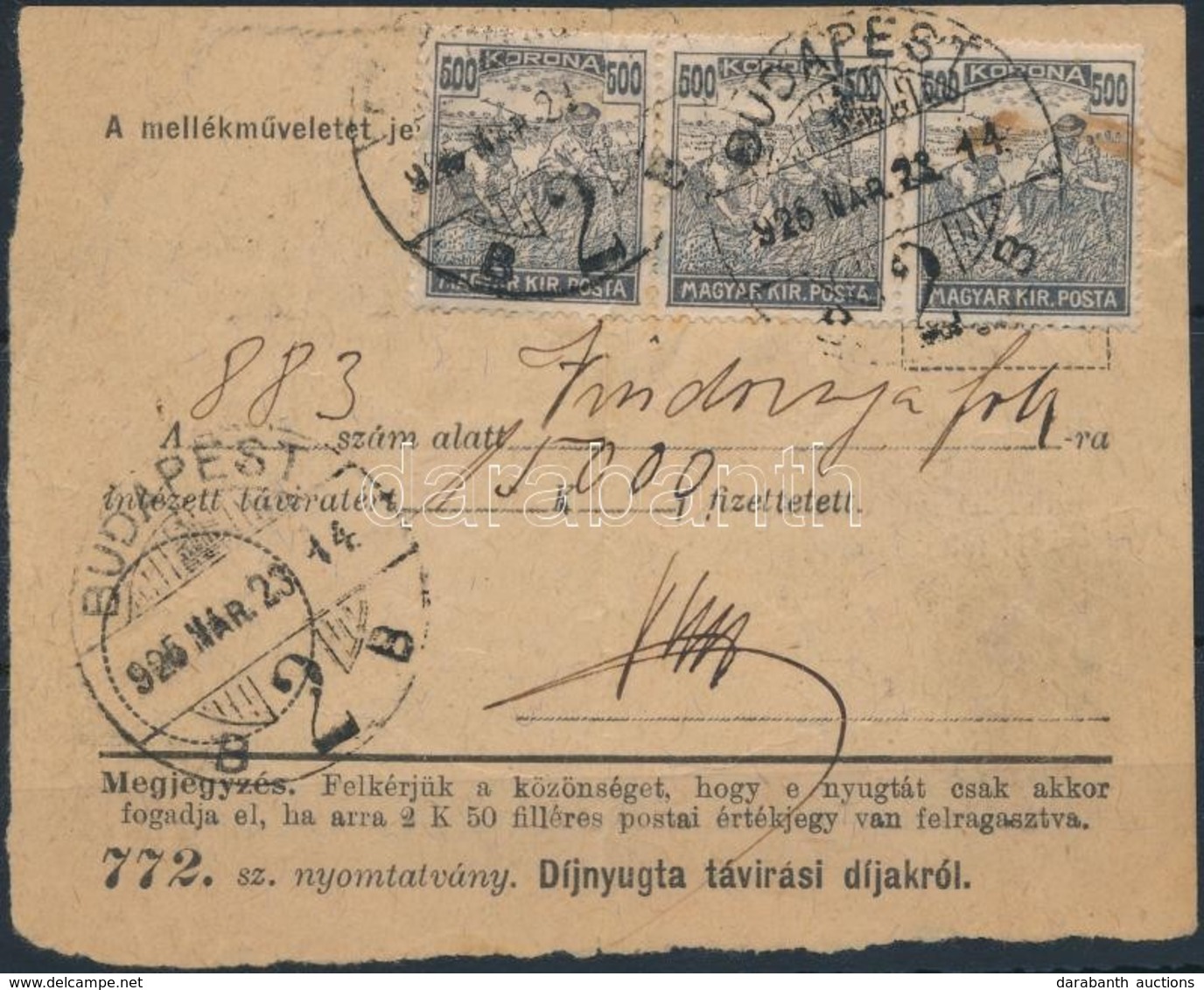 1925 Távirati Díjnyugta / Telegramm Fee Receipt - Altri & Non Classificati