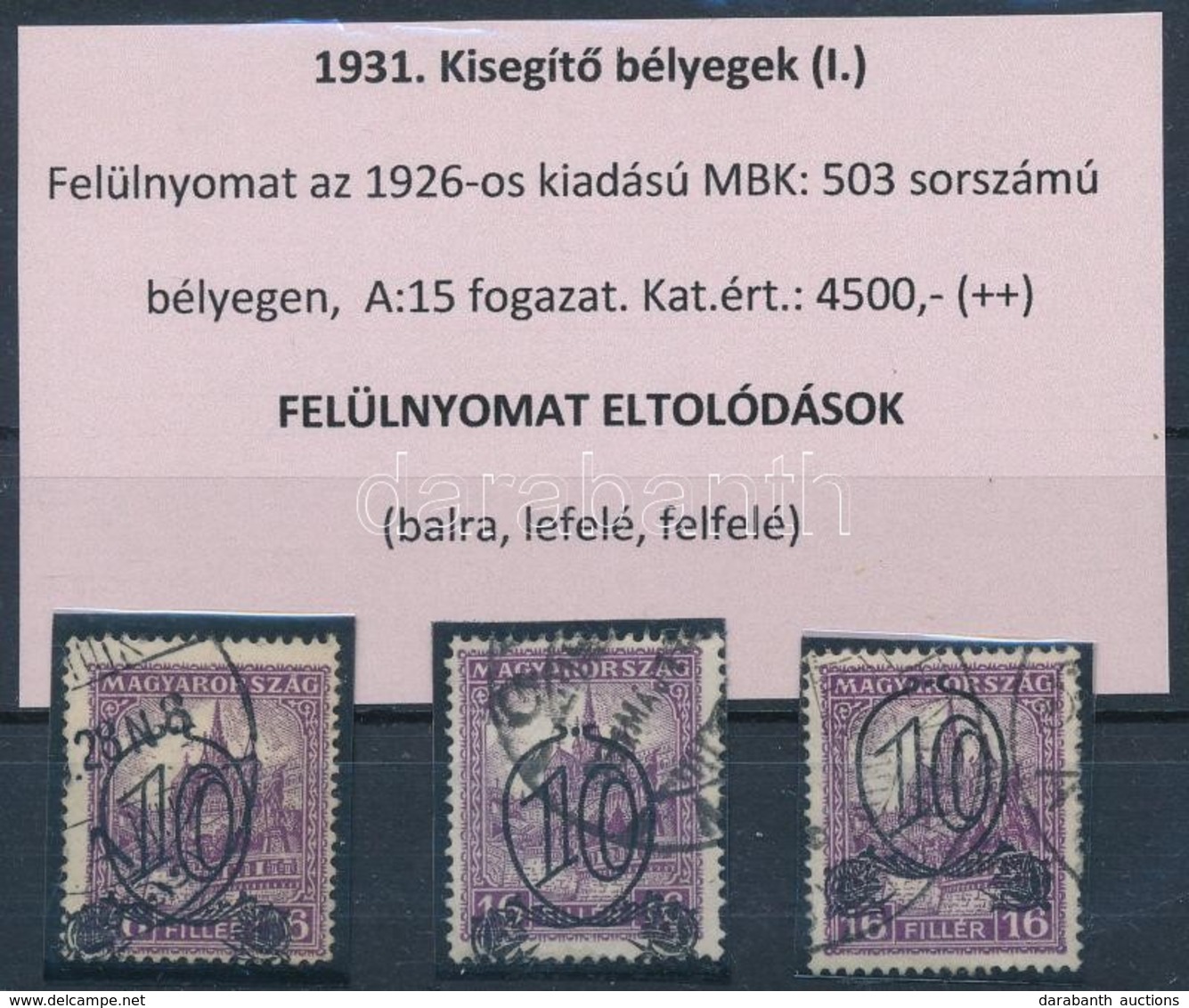 O 1931 3 Db Kisegít? 10f/16f Klf Irányba Eltolódott Felülnyomással - Other & Unclassified