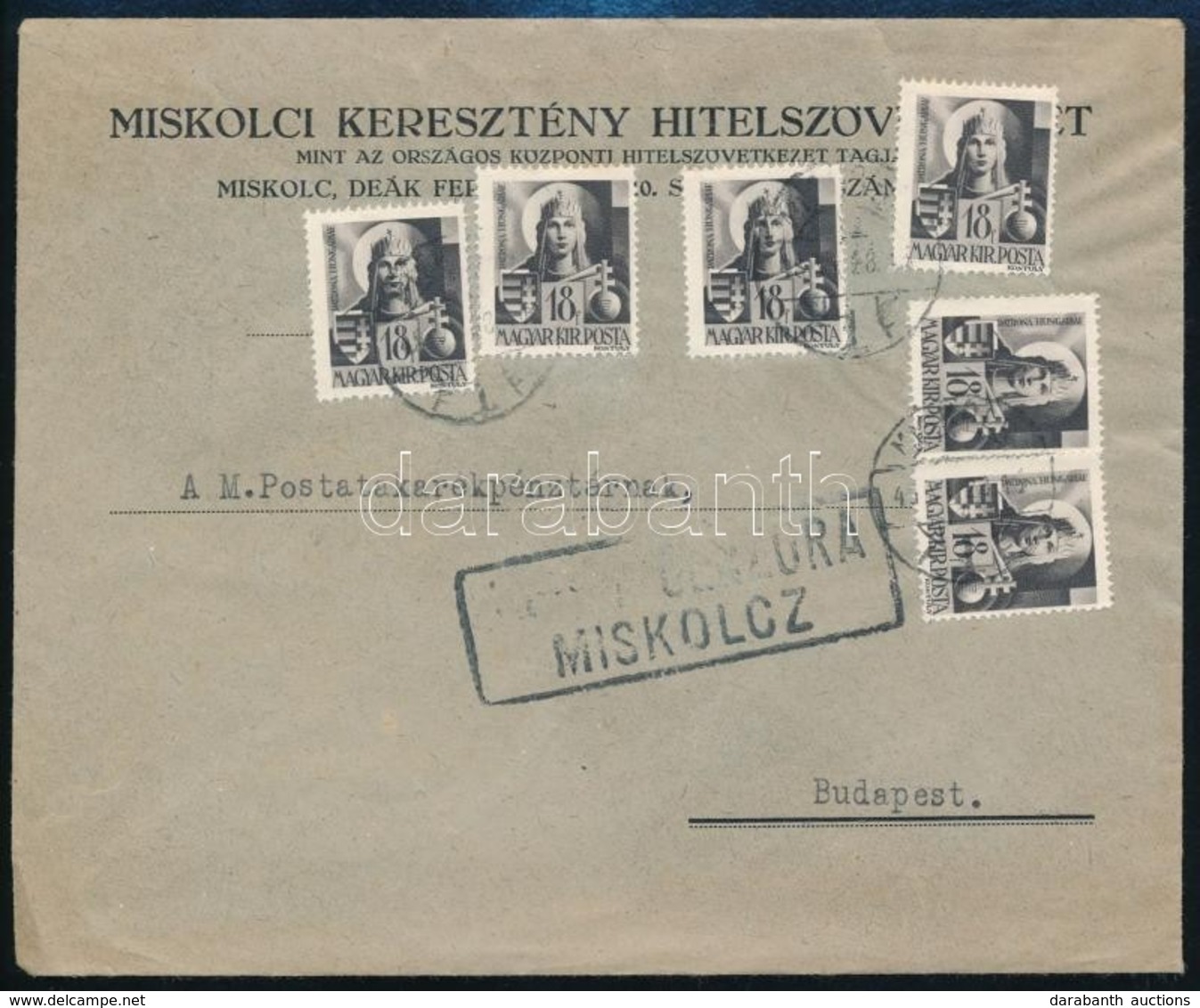 1945 (1. Díjszabás) Távolsági Céges Levél Hadvezérek 6 X 18f Bérmentesítéssel, Miskolci Cenzúrával - Other & Unclassified