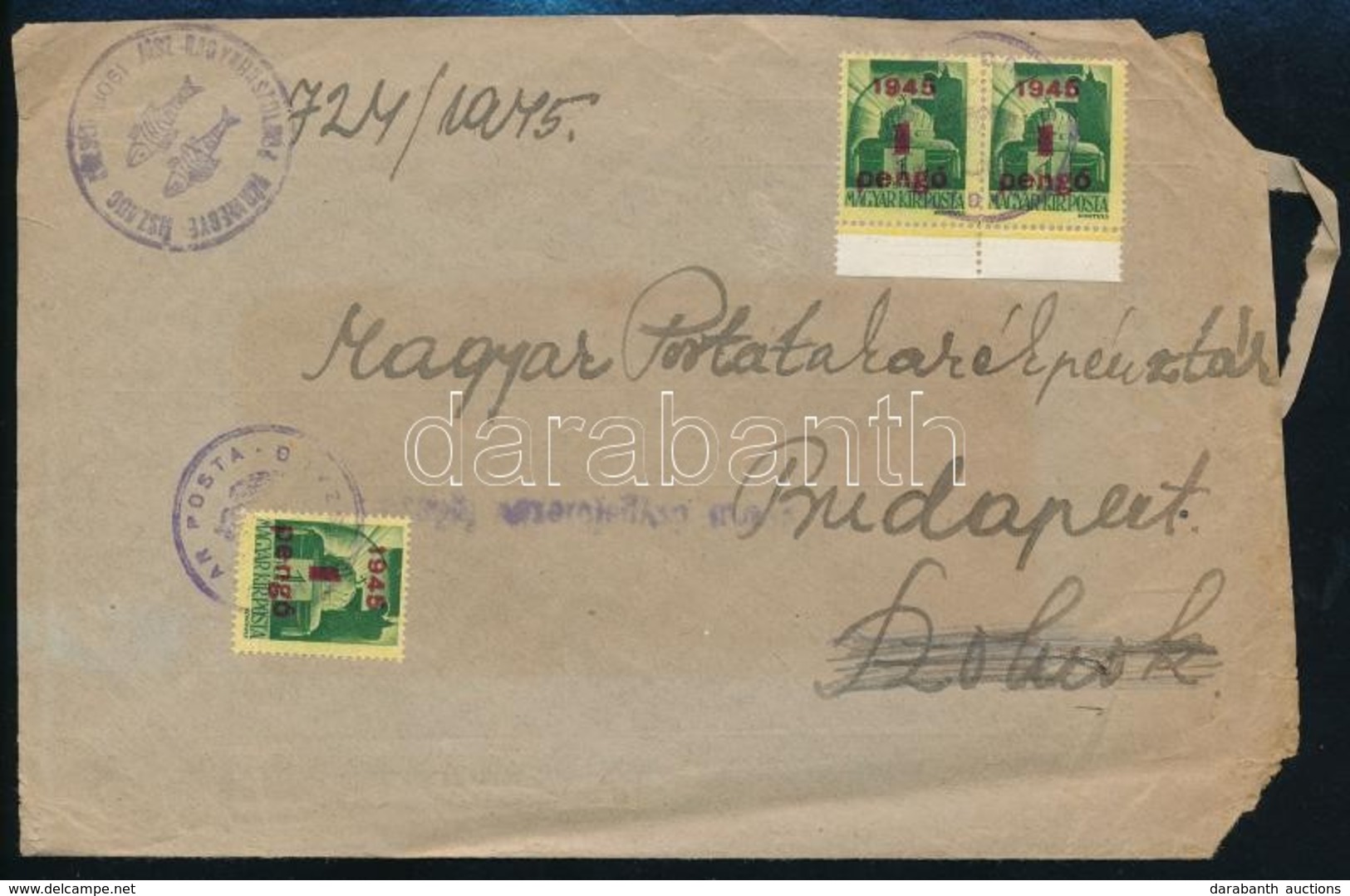 1945 (2. Díjszabás) Távolsági Levél Kisegít? 3 X 1P/1P Bérmentesítéssel, Kétszer Felhasznált Kifordított Borítékon, Szét - Other & Unclassified