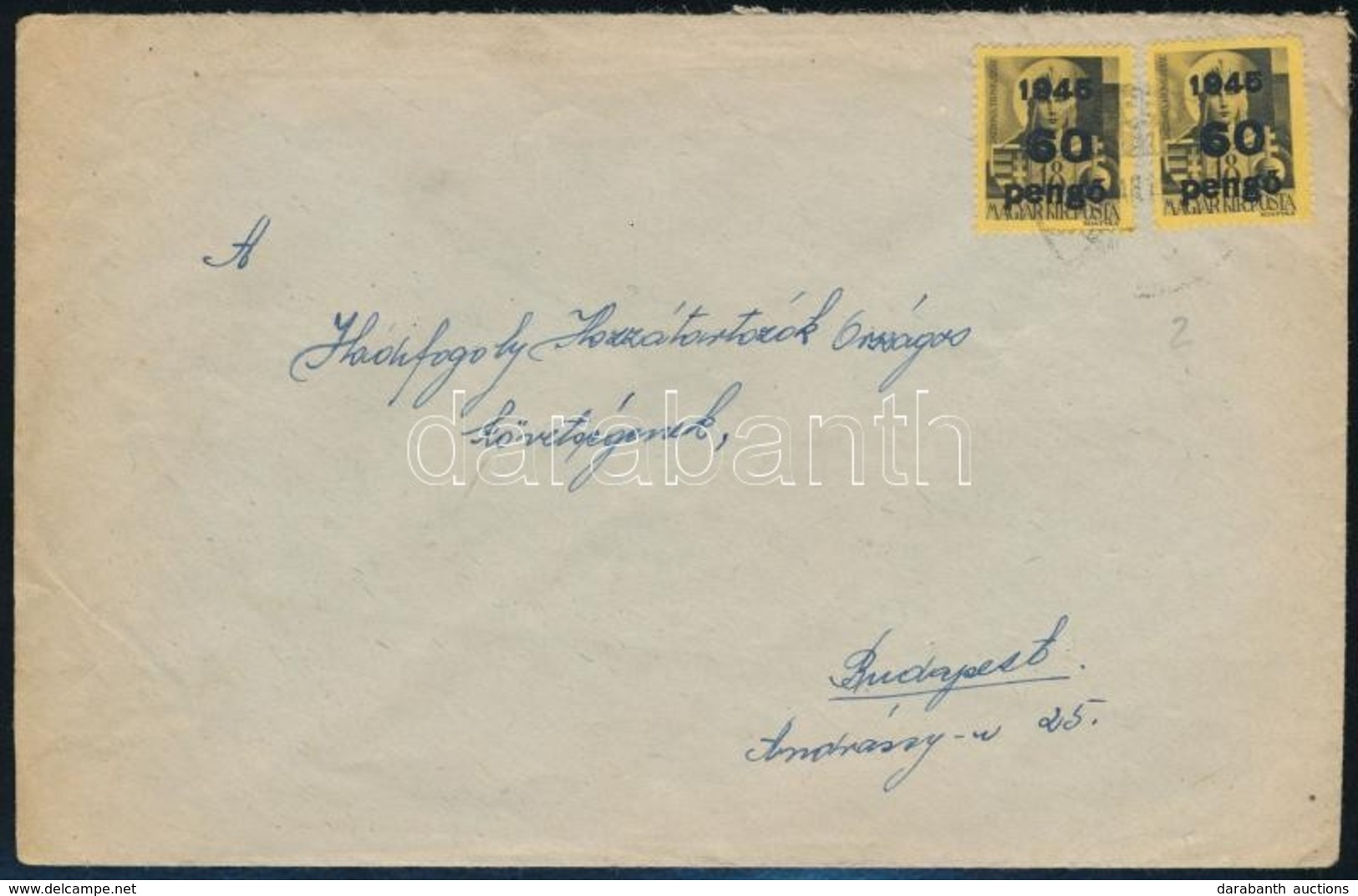 1945 (5. Díjszabás) Távolsági Levél Kisegít? 2 X 60P/18f Bérmentesítéssel - Other & Unclassified