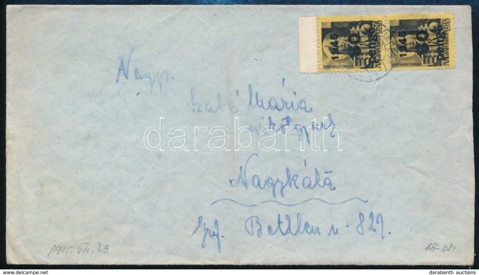 1945 (5. Díjszabás) Távolsági Levél Kisegít? 2 X 60P/18f Bérmentesítéssel - Other & Unclassified