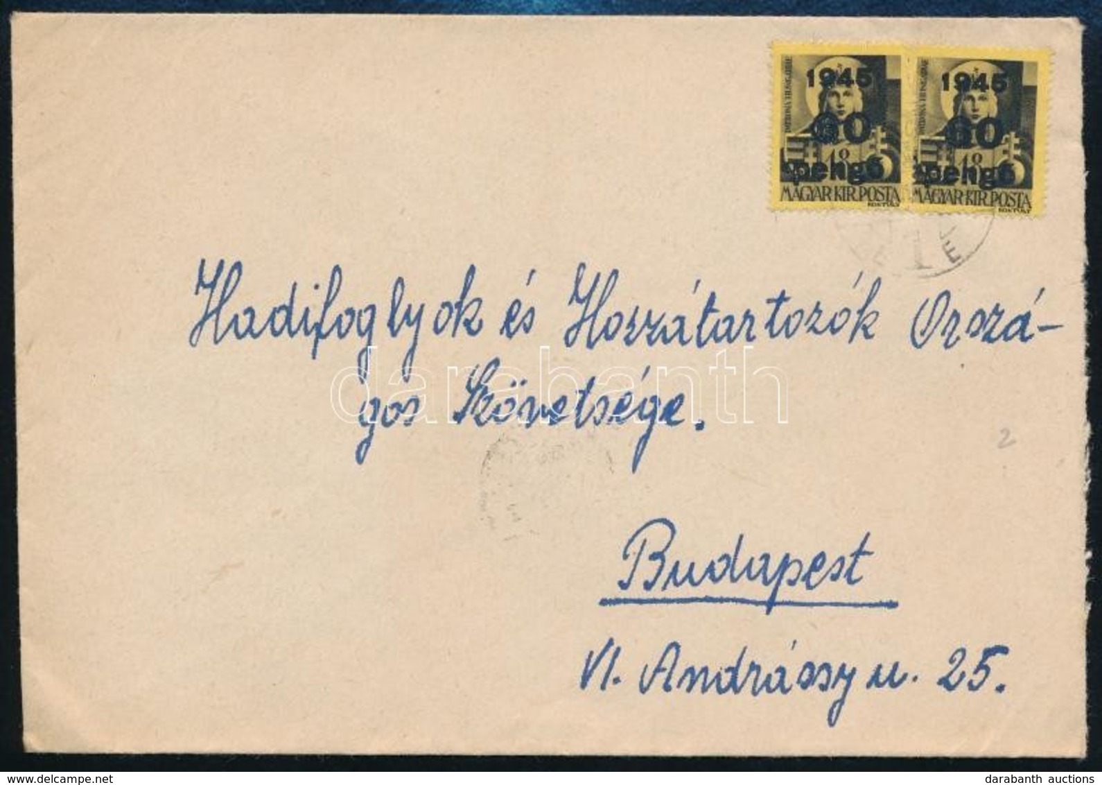 1945 (5. Díjszabás) Távolsági Levél Kisegít? 2 X 60P/18f Bérmentesítéssel - Other & Unclassified