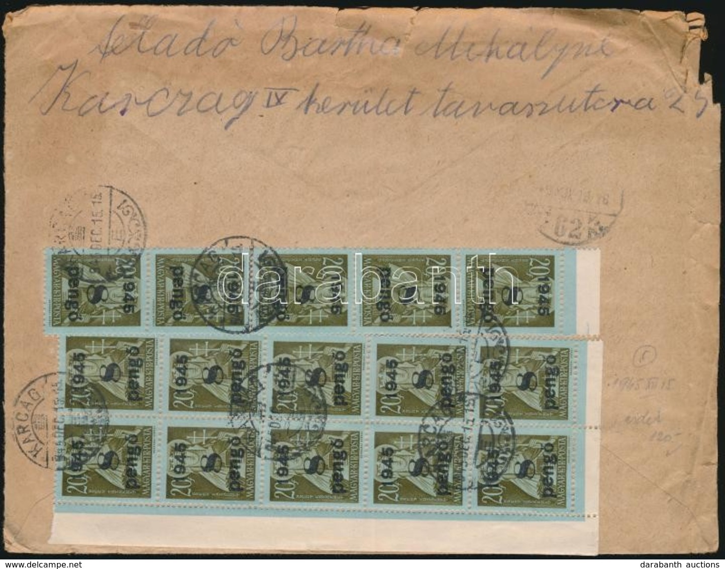 1946 (5. Díjszabás) Távolsági Levél Kisegít? 15 X 8P/20f Bérmentesítéssel - Other & Unclassified