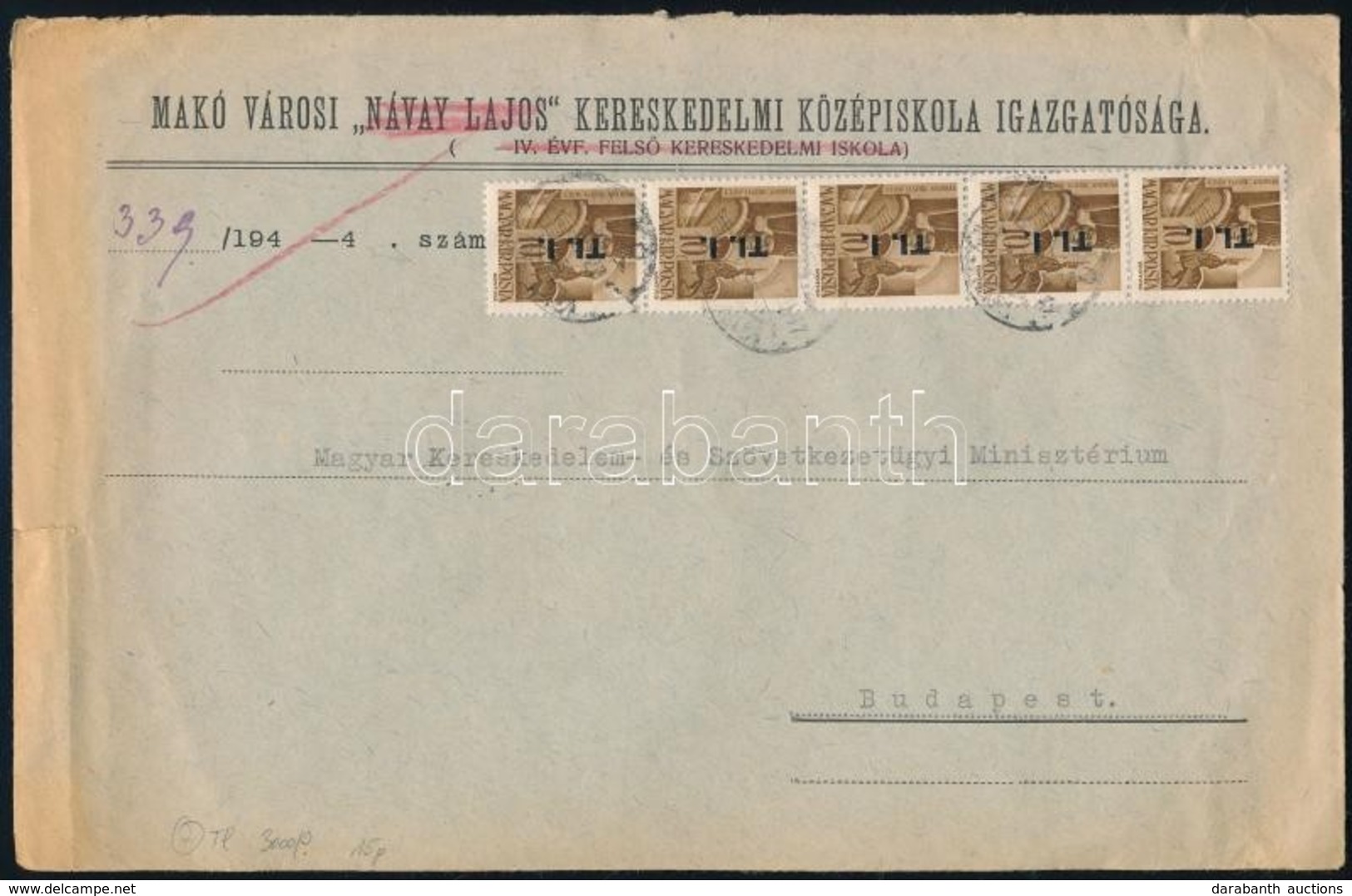 1946 (7. Díjszabás) Távolsági Levél Bet?s (I.) 5 X TI. I./10f Bérmentesítéssel - Other & Unclassified