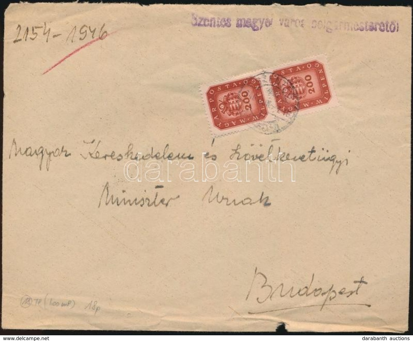 1946 (18. Díjszabás) Távolsági Levél Milpeng?s 2 X 200mP Bérmentesítéssel - Other & Unclassified