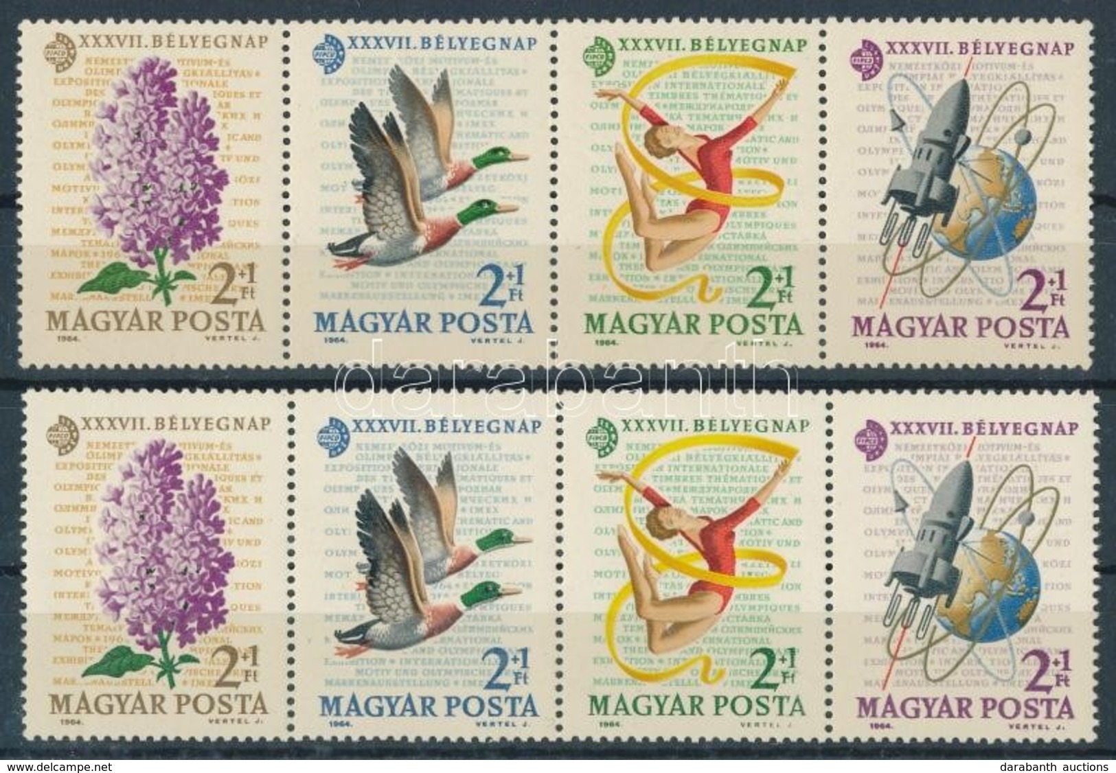 ** 1964 Bélyegnap Csík, Benne Jobbra Felfelé Tolódott Ezüst Röppálya + Támpéldány - Other & Unclassified