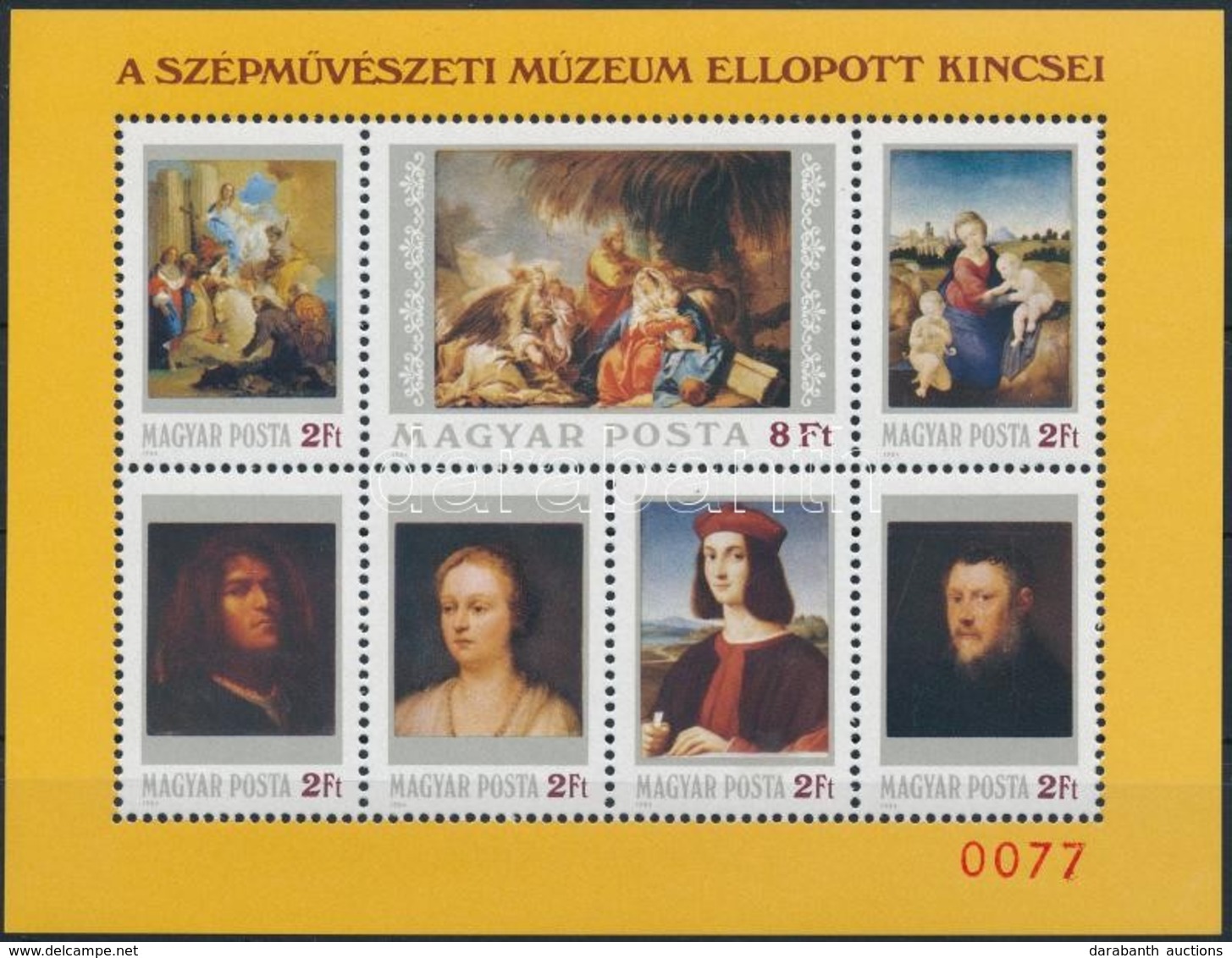 ** 1984 Festmény (XXII.) - A Szépm?vészeti Múzeum Ellopott Kincsei AJÁNDÉK Blokk Piros Sorszámmal (25.000) / Mi Block 17 - Other & Unclassified