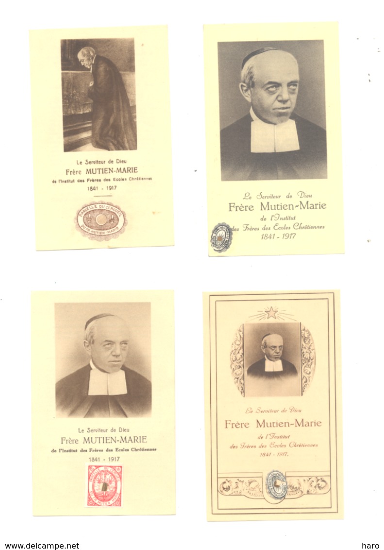 Lot De 4 Souvenirs Religieux Du Frère Mutien Marie Avec Relique - Image Pieuse, Religio,...(b234) - Devotion Images