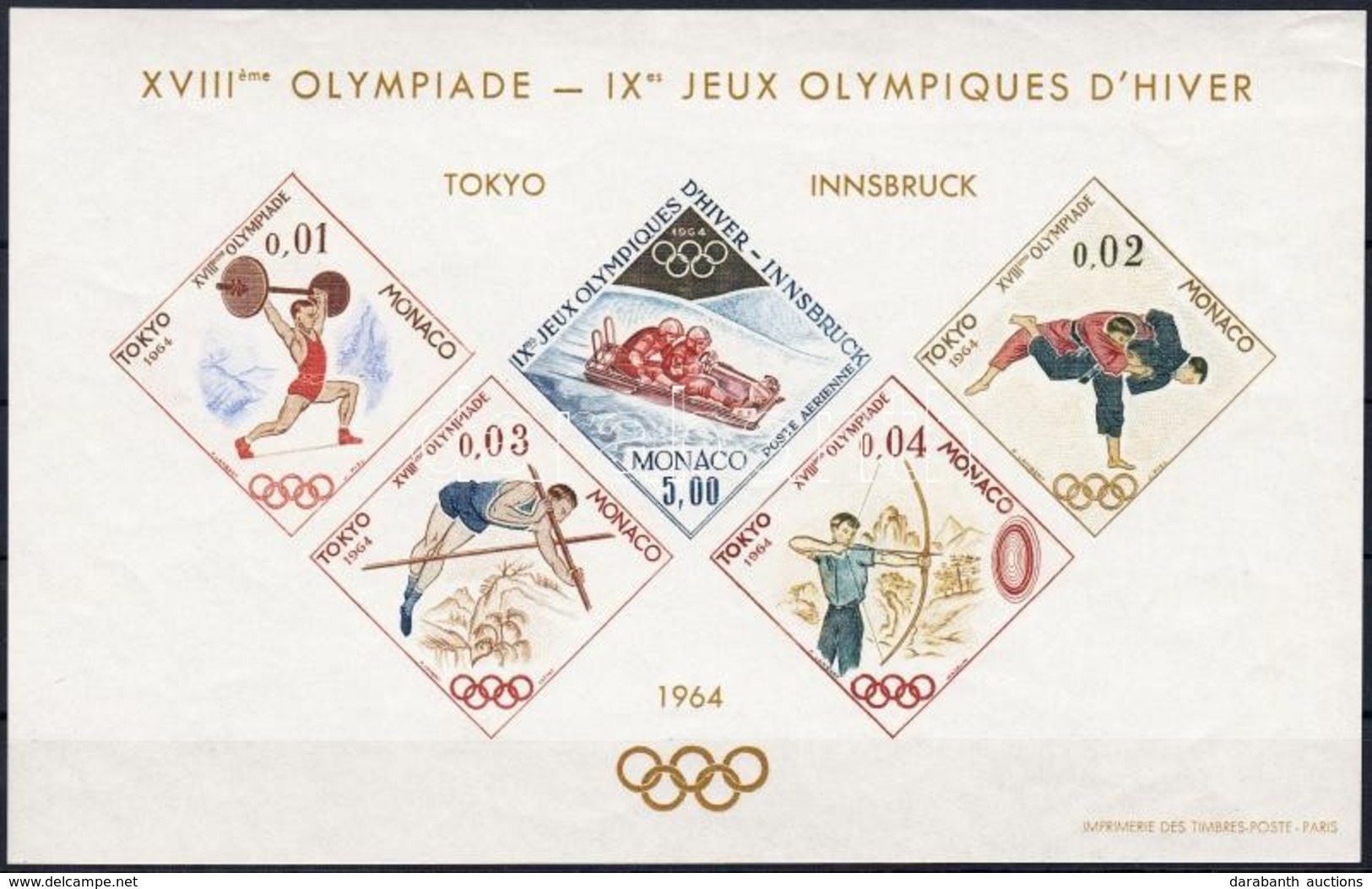 ** 1964 Tokiói Olimpia Különnyomat Vágott Blokkformában Mi 784-788 Imperforate Block - Other & Unclassified