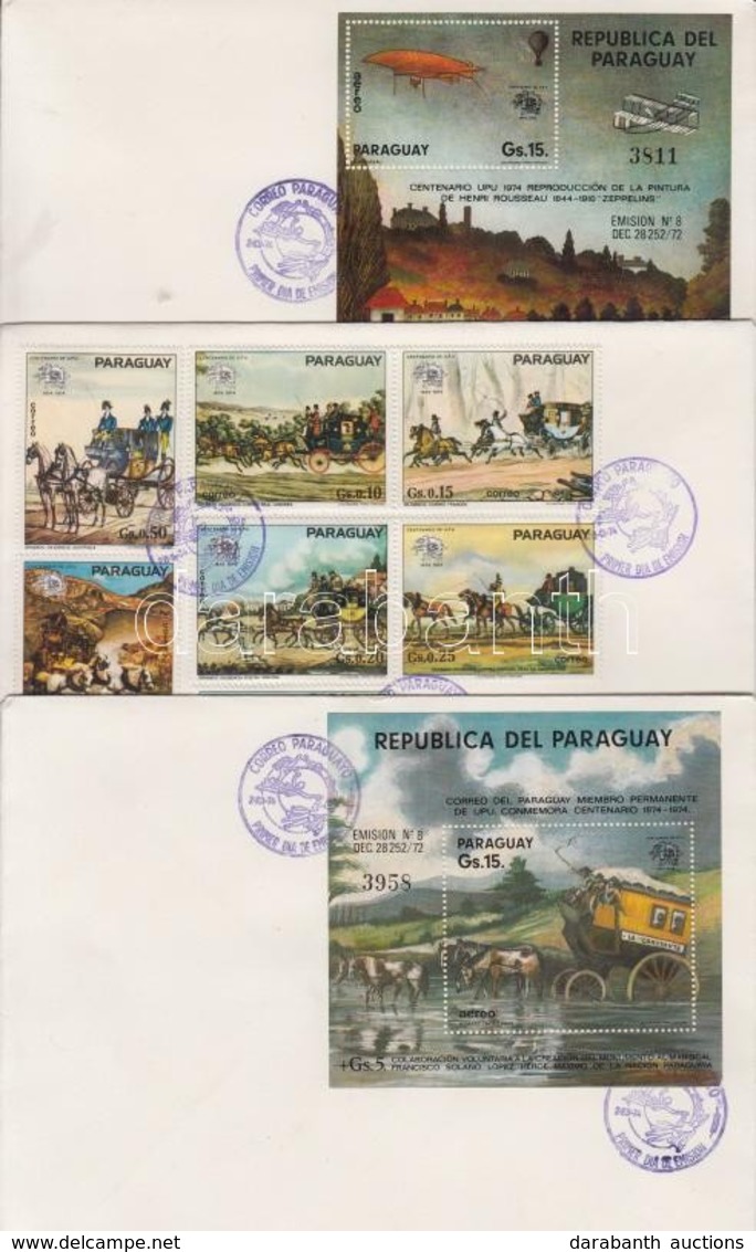 1974 100 éves Az UPU Mi 2556-2562 + Blokk 228-229 3 FDC-n - Other & Unclassified